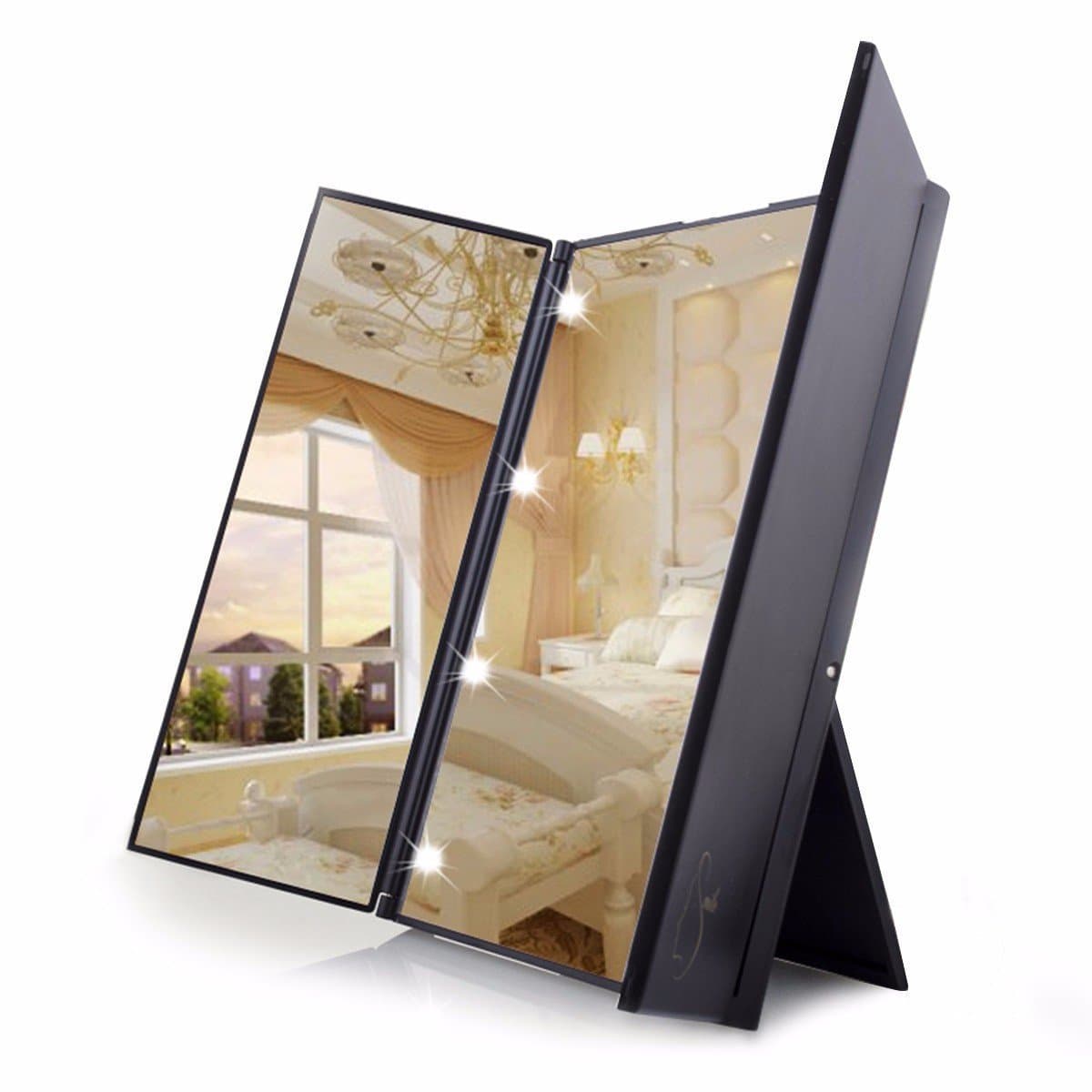 eLander Cosmetic Mirror, Illuminated Makeup Mirror with 8 LEDs (for Make Up and Shaving, Standing Mirror with Battery, for Travel or Bathroom) [Best Valentine's Day Gift]