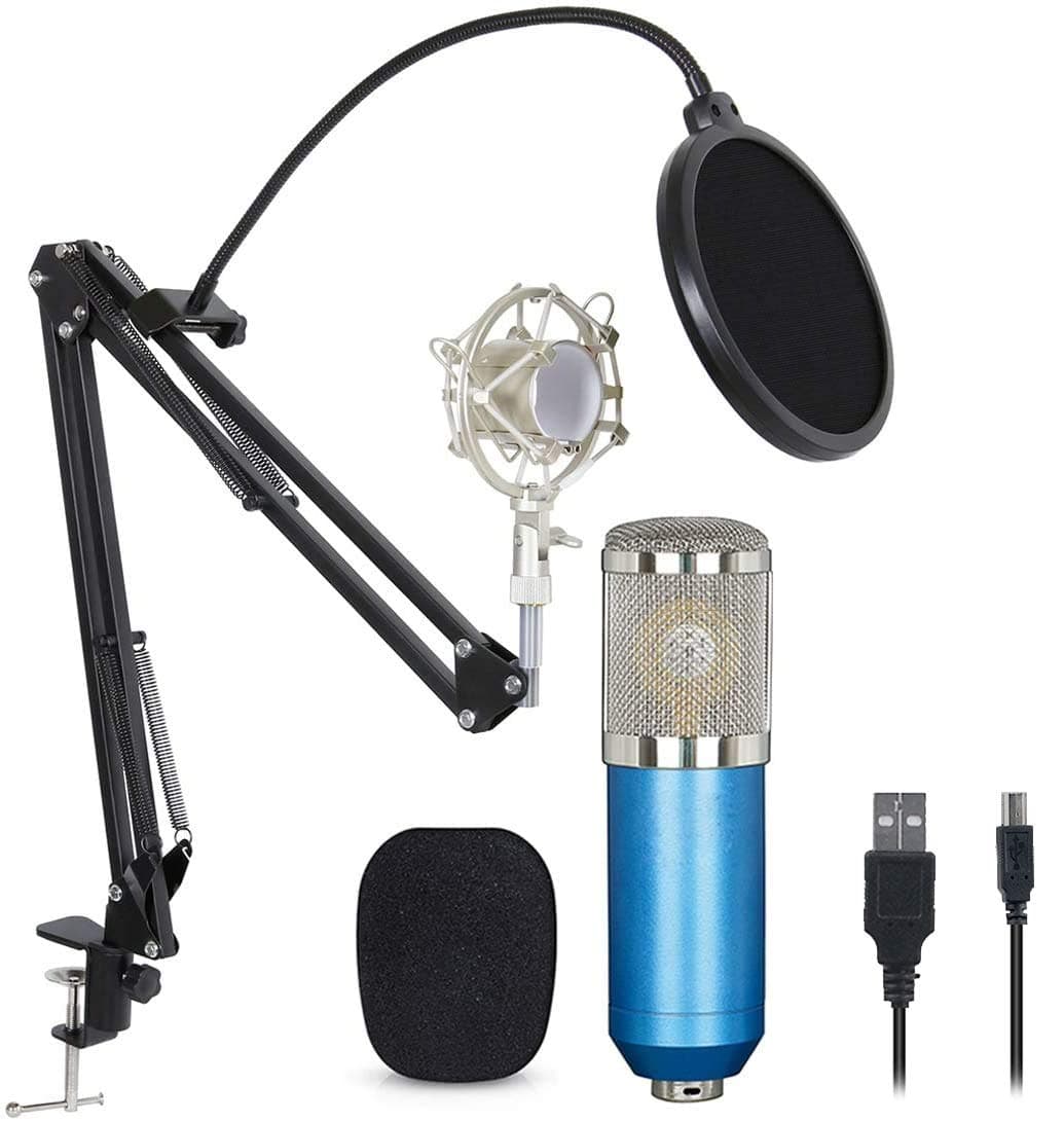 Professional USB Condenser Microphone Bundle,BM800 Mic Kit with Adjustable Boom Scissor Arm Stand,Shock Mount,Pop Filter USB Audio Cable for Computer YouTube Singing Studio Recording & Broadcast