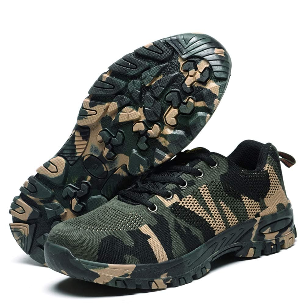 Escort Runners Steel Toe Shoes Men Non Slip Work Safety Shoes Breathable Industrial Construction Shoes Outdoor Hiking Shoes EAAQX01-W2-43 Camouflage Green