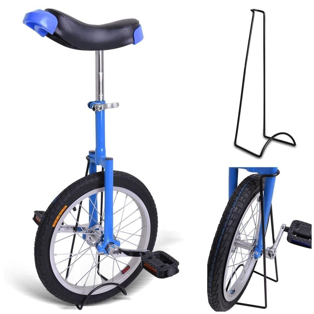 18" Inches Wheel Skid Proof Tread Pattern Unicycle W/ Stand Uni-Cycle Bike Cycling BLUE