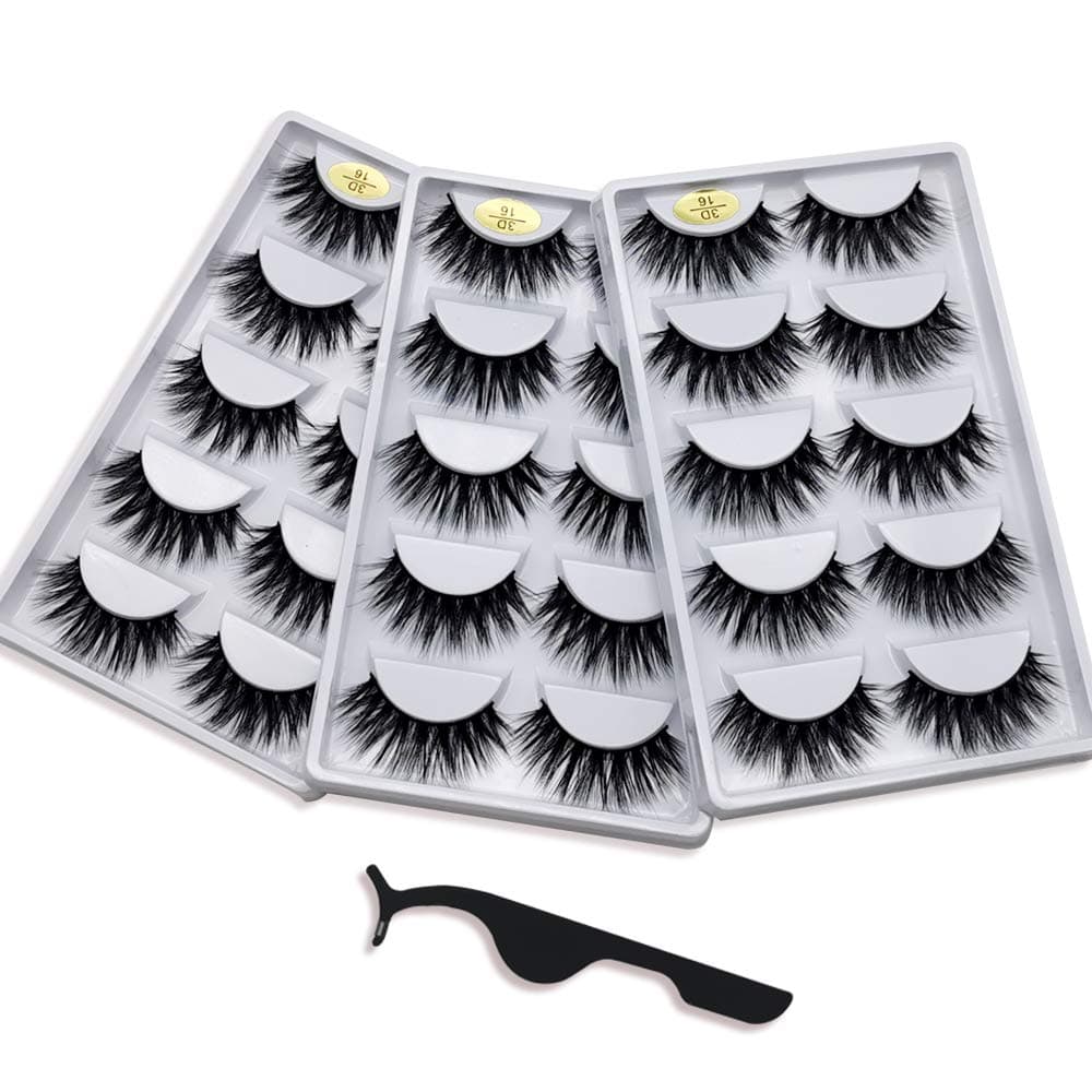 Huapan 3D Faux Mink Lashes: 15 Pairs of Fake Eyelashes with Lash Applicator