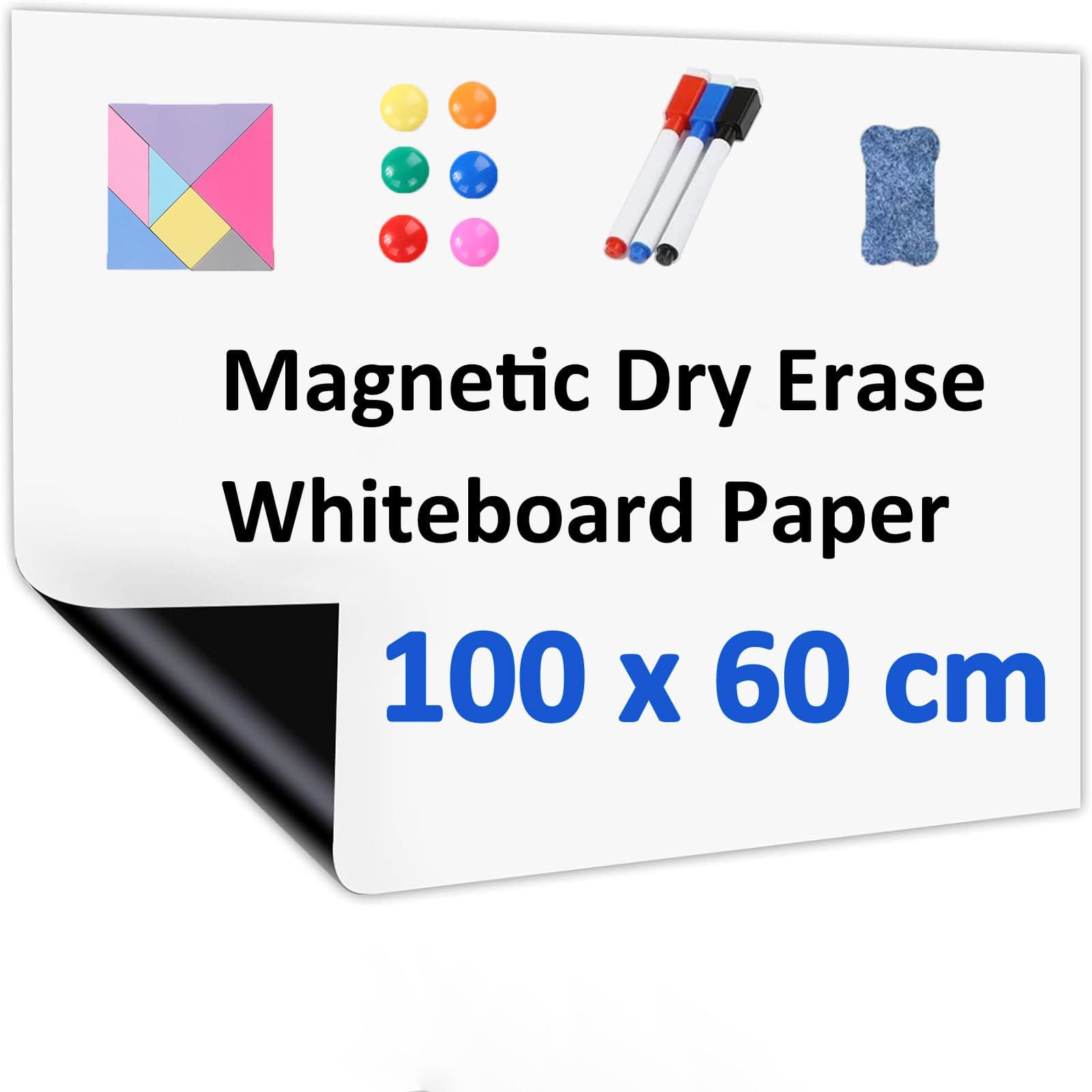 Self-Adhesive Magnetic Whiteboard Paper 24 x 35 inch (60.9 cm x 91.4 cm), 1 roll/pack | Whiteboard Film Stick on Wall | Dry Erase Board for Office Home, Walls, Doors | Removable