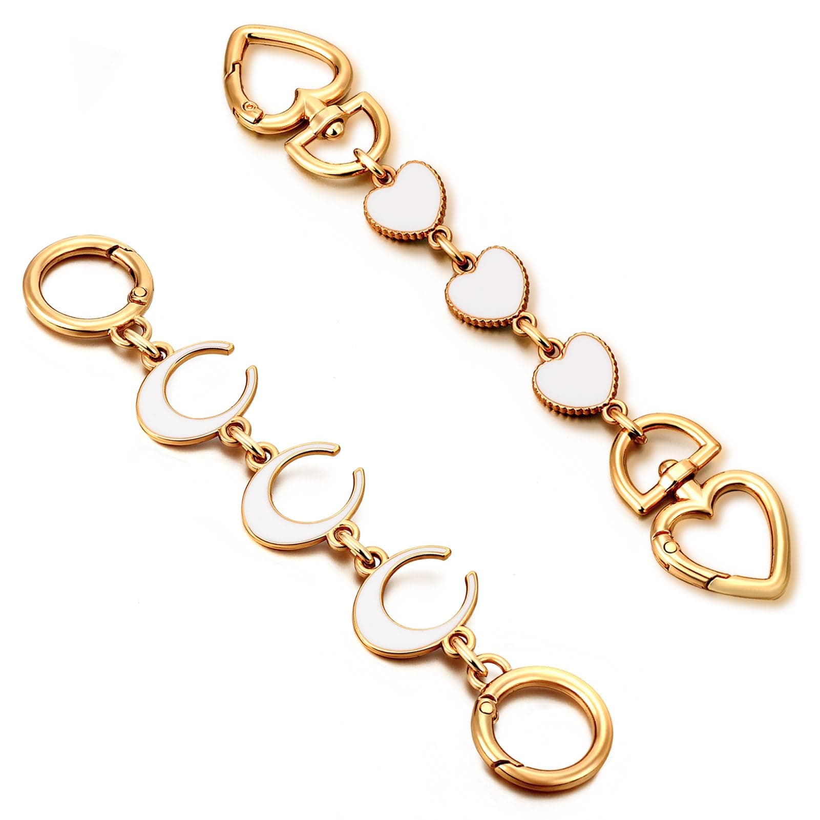 2Pcs Bag Extender Chain Heart Moon Purse Strap Extenders for Handbags Purse Extender Chain Gold Chain Purse Strap Replacement White Purse Accessories Bag Charms for Handbags Purse Valentines Day Gifts