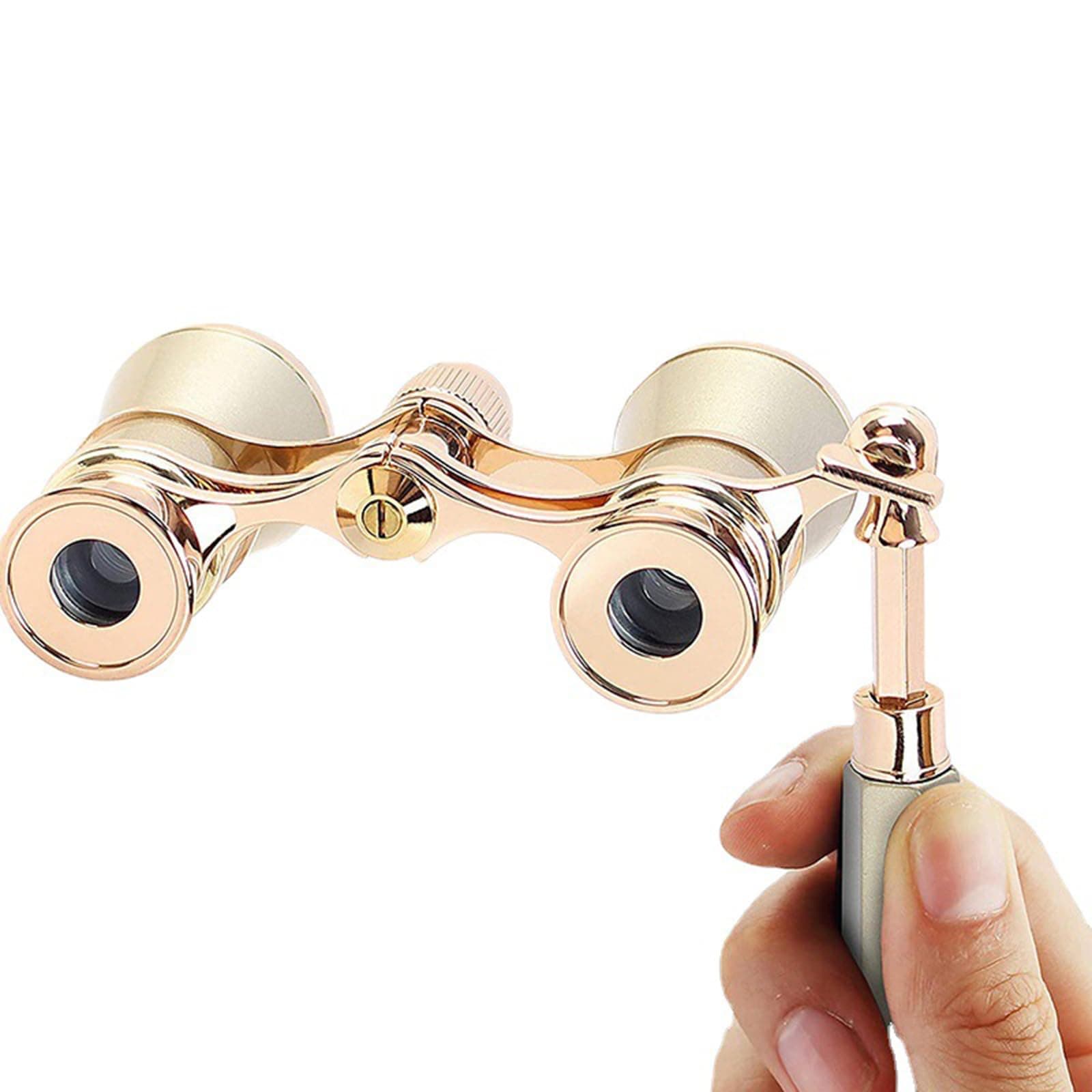 Theater Binoculars, Opera Glasses for Women, 3X25 Mini Binocular Compact with Adjustable Handle for Adults Kids in Concert Theater Opera (Golden with Handle)