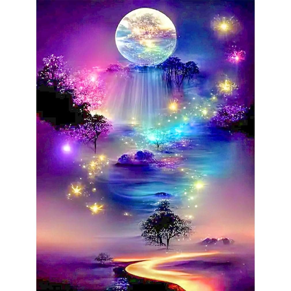 Diamond Art Kits for Adults Beginners,Moon Landscape Diamond Painting Kits,5D Full Drill Diamond Dots Gem Art Kits,DIY Round Paint with Diamonds Craft for Home Wall Decor Gifts 12x16inch