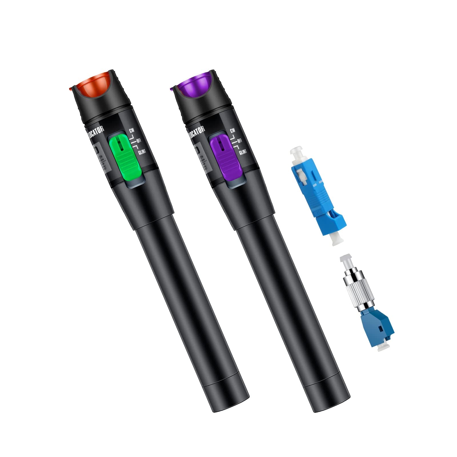 2Pcs Visual Fault Locator 30mW 30KM +SC/LC+FC/LC Adapter Kit, Single Mode 9/125um Adapter, Fiber Optic Cable Tester Meter for Telecommunications Engineering Maintenance (Green+Purple)