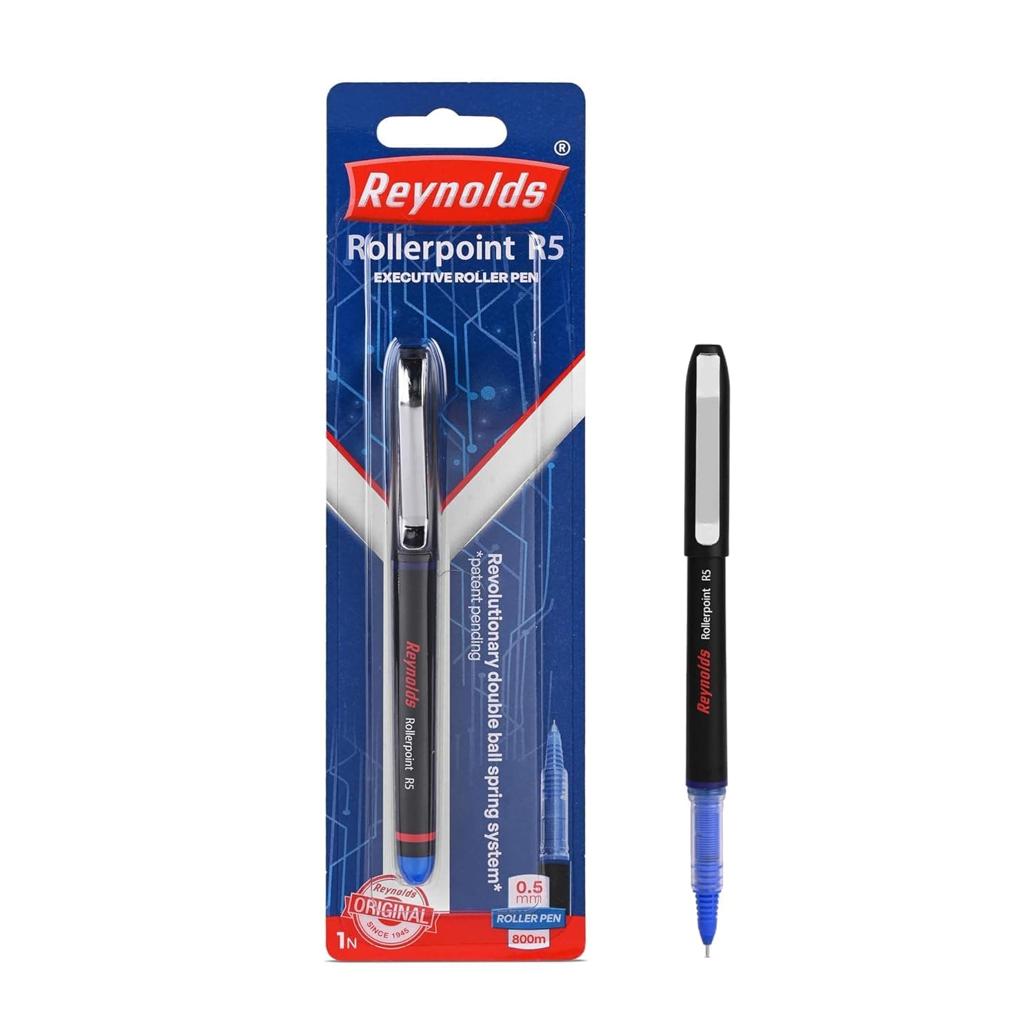 Reynolds R5 RollerBall Pen SET - 3 PENS BLUE | Roller PEN WITH COMFORTABLE GRIP | BLUE ROLLER BALL PENS FOR WRITING | PEN FOR PROFESSIONALS | 0.5 mm TIP SIZE