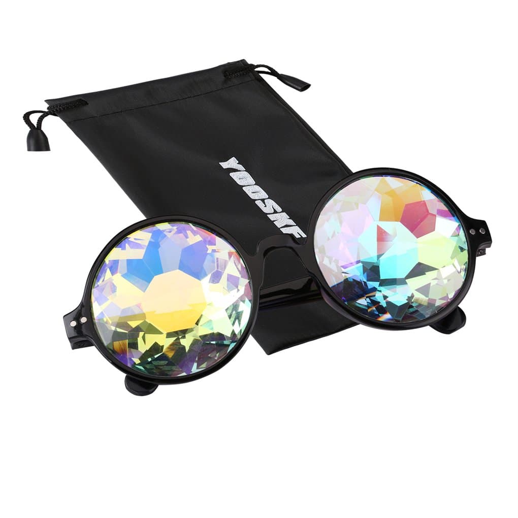 YOOSKE Kaleidoscope Glasses Round Rave Festival Diffraction Sunglasses for Women