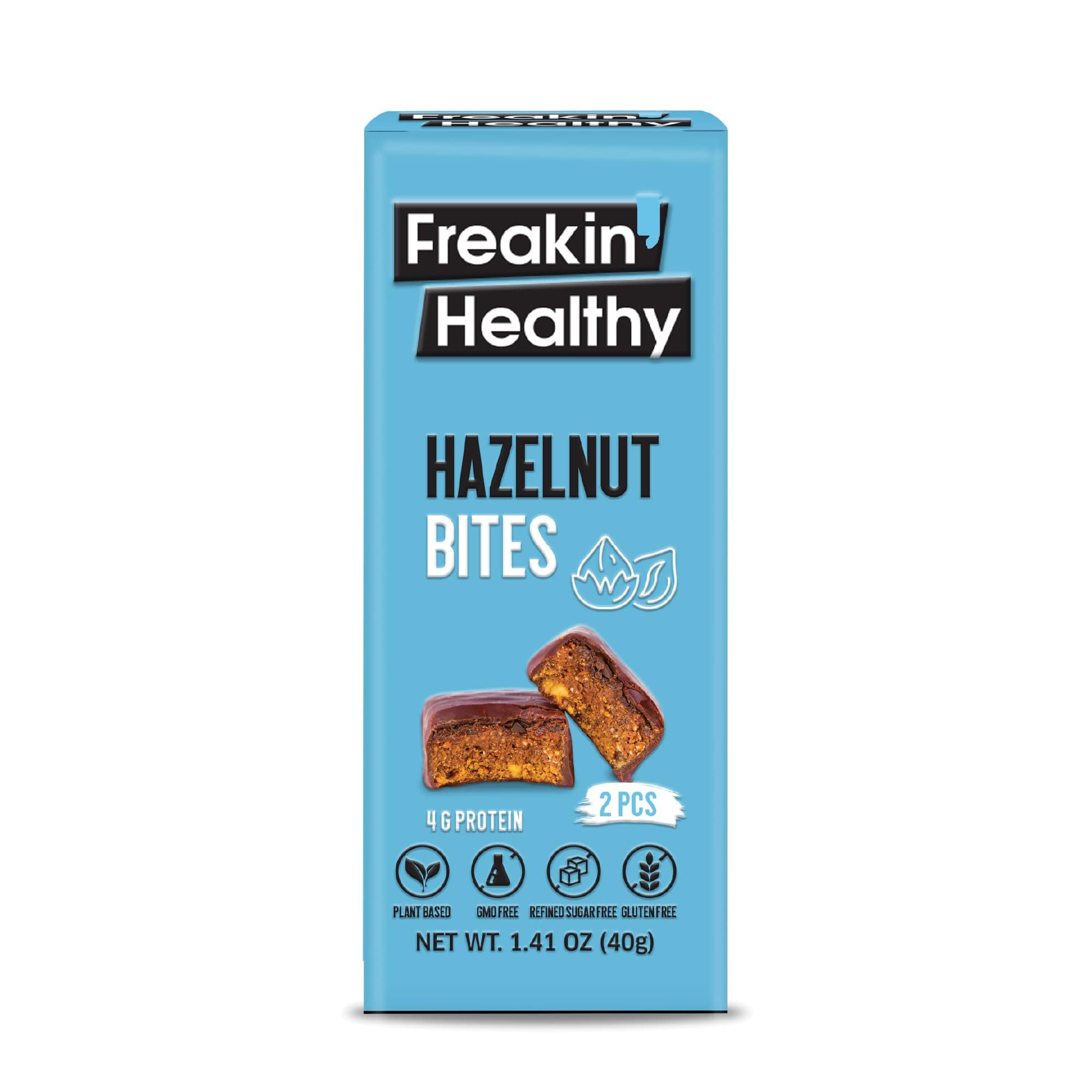 Hazelnut Bites 40g – 2 Individually Wrapped Bites, Plant-Based Nut Butter Snack with Raw Chocolate, No Refined Sugar