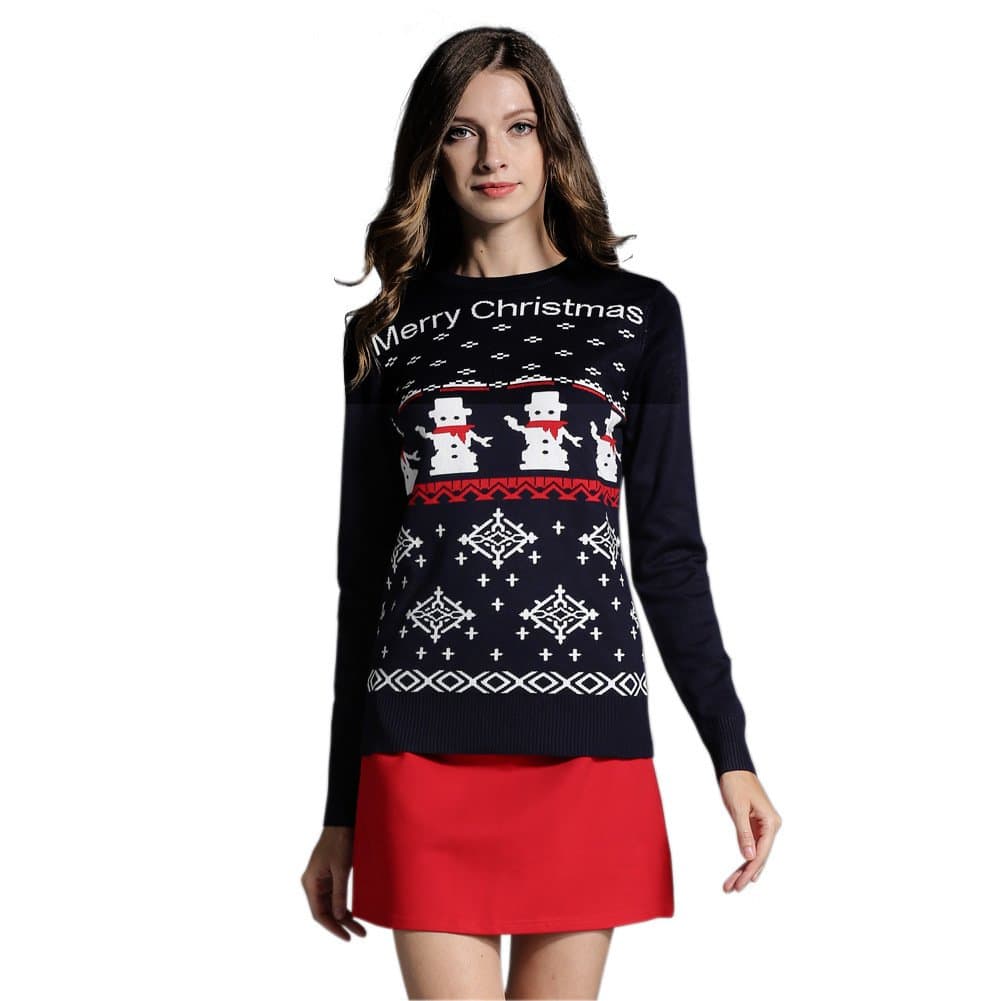 PaskyeeWomen's Ugly Reindeer Christmas Sweater Jumper, Cute Girls New Year Crew Neck Knit Xmas Pullover