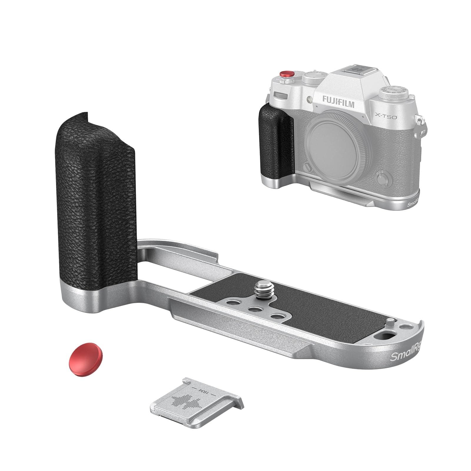 X-T50 Handgrip, Silicone L-Shape Handle for FUJIFILM X-T50 Camera, Built-in Quick Release Plate for Arca, with Shutter Button and Hot Shoe Cover, Silver - 4713
