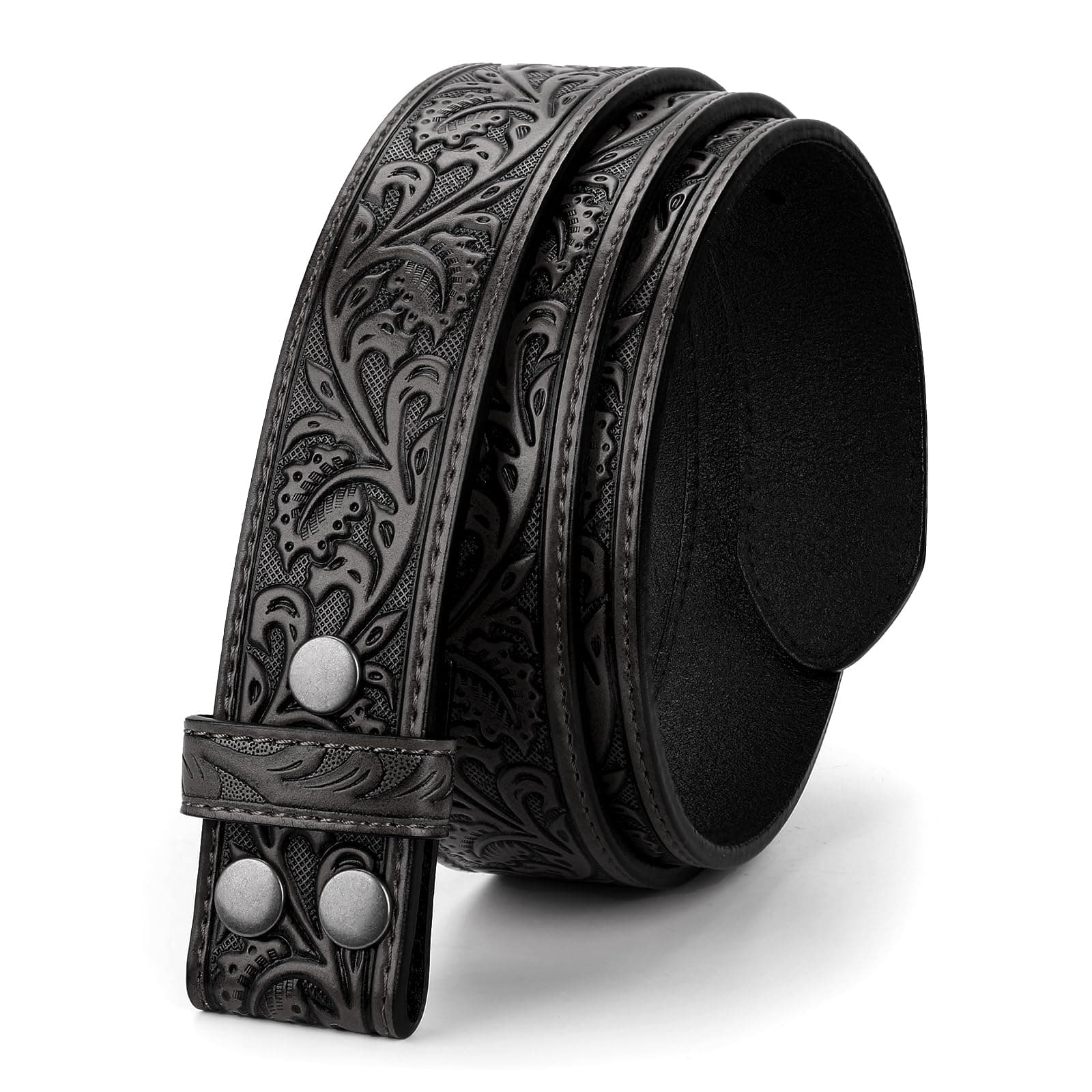 Western Belt Strap for Men without Buckle 1.5" Wide Floral Engraved Embossed Leather Belt Strap