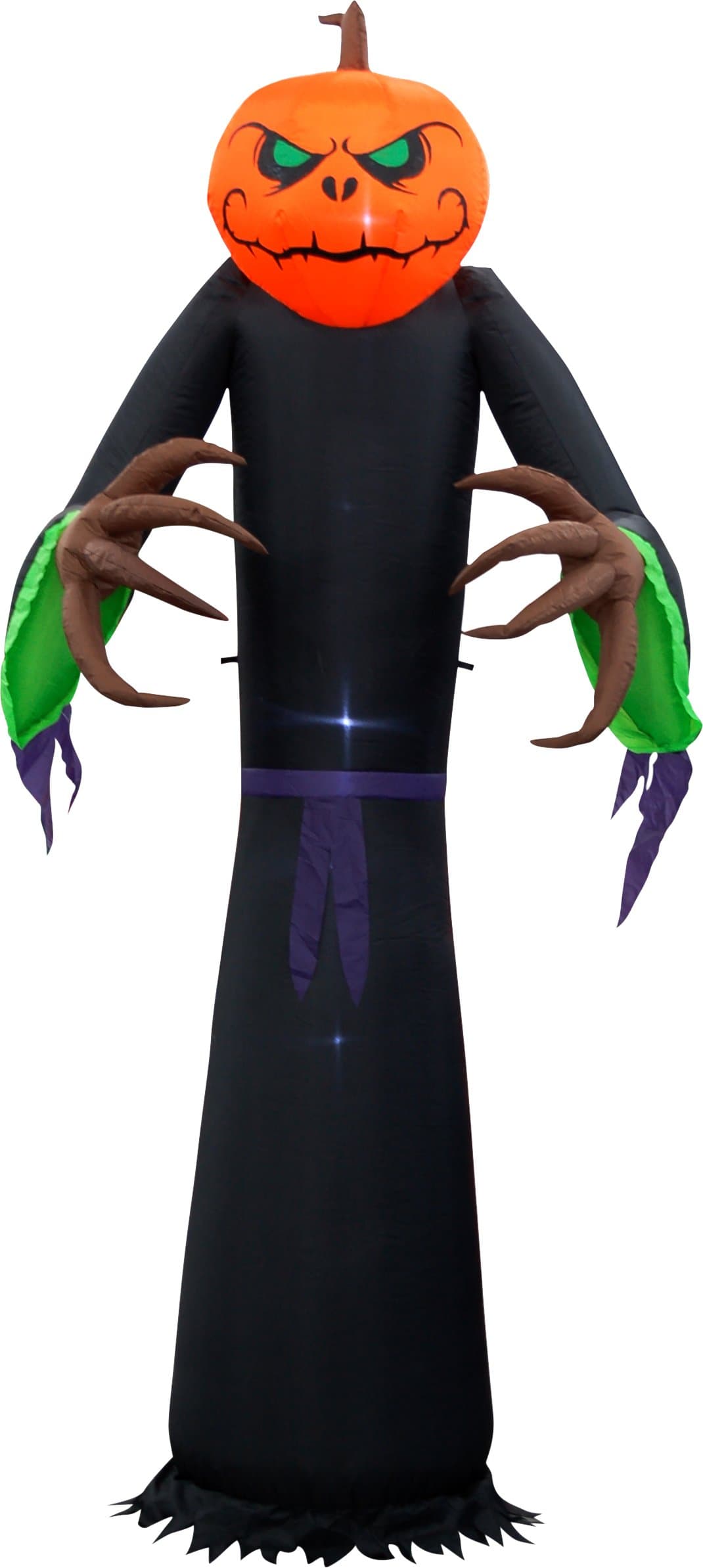 Sheerlund Products 8 Ft. Large Pumpkin Head Jack O' Lantern Ghoul With Led Lights Self-Inflating Outdoor Halloween Decoration, 8', Black, Orange