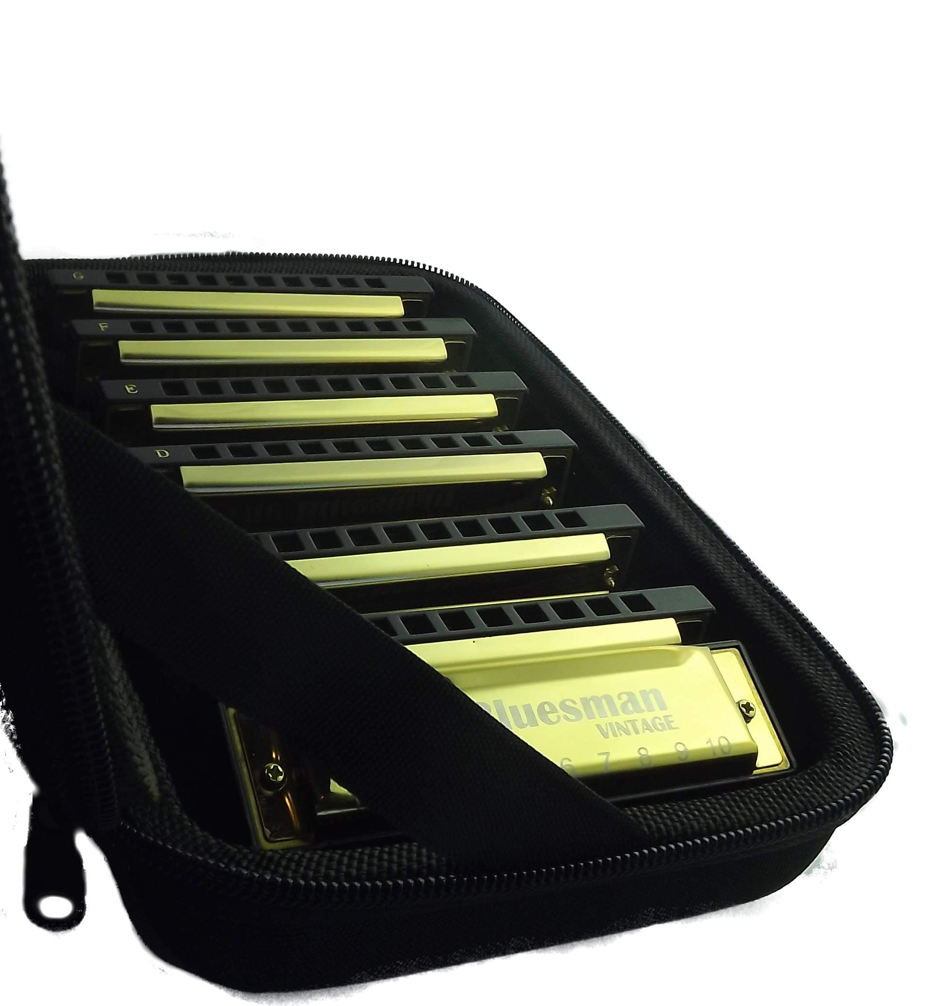 Bluesman Vintage Harmonica Boxed set of 7 harmonicas Gold edition