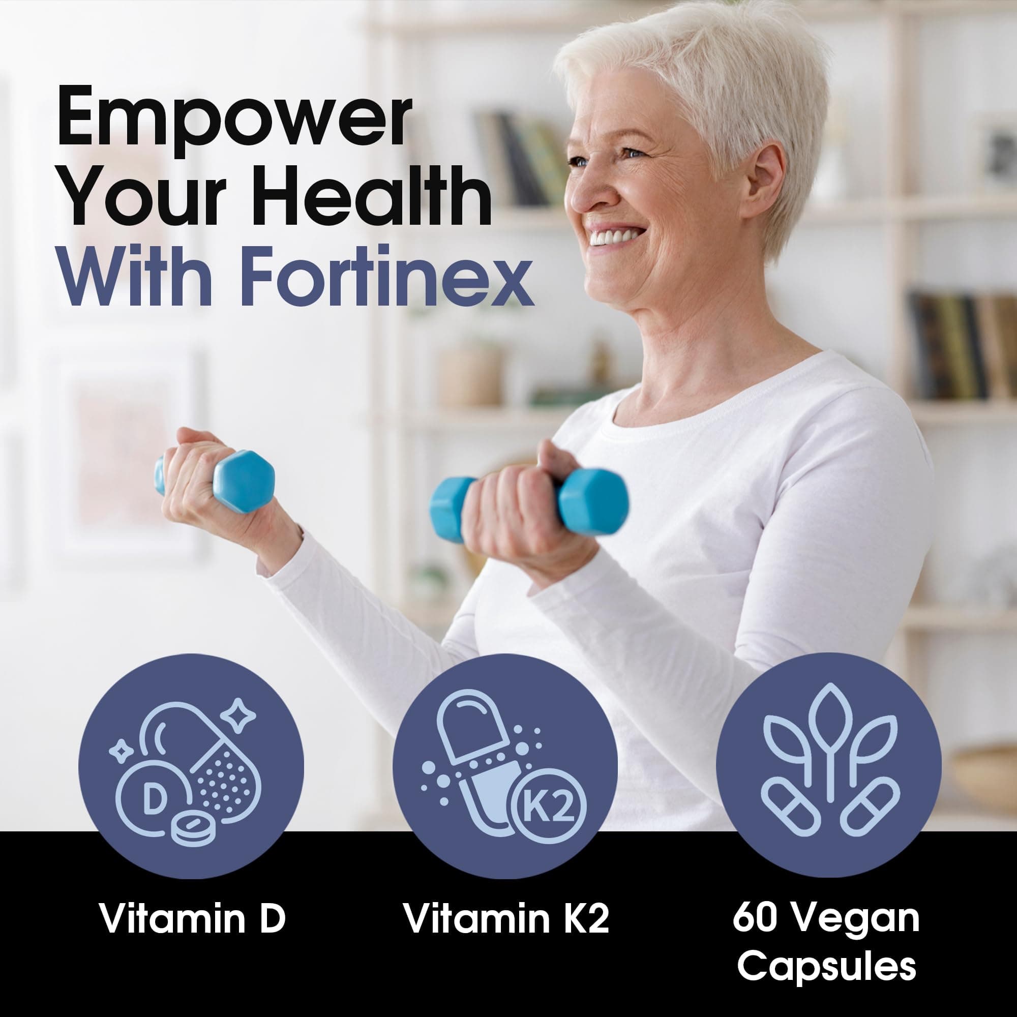 Vitamin D3, Vitamin K2 Plus, Vitamin C, Vitamin E, MCT, Resveratrol, NADH, and CoEnzyme Q10 - Supports Bone Health and Cellular Health. - Gluten Free, Non-GMO - 60 Vegan Capsules