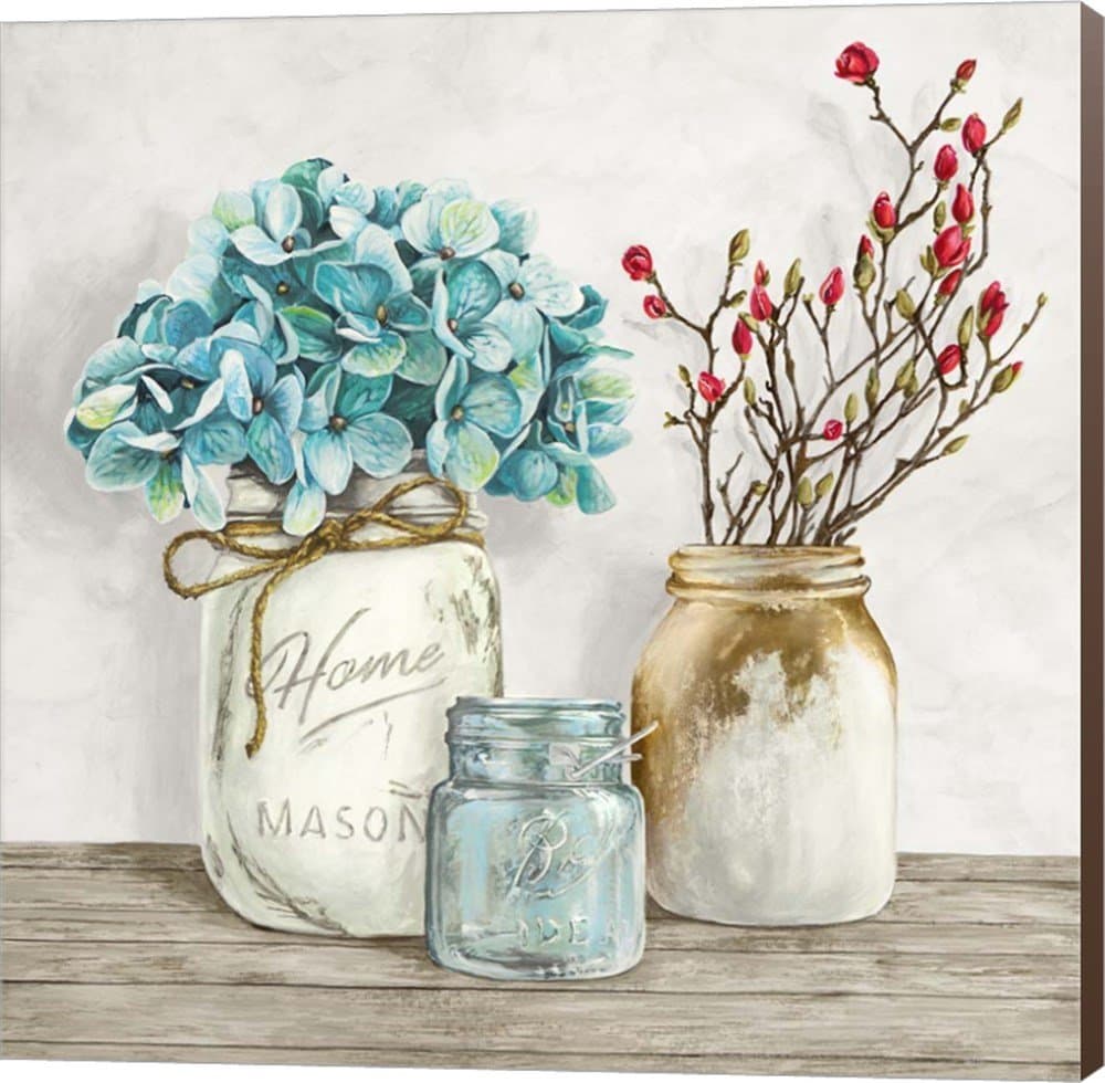 Floral Composition with Mason Jars I by Jenny Thomlinson