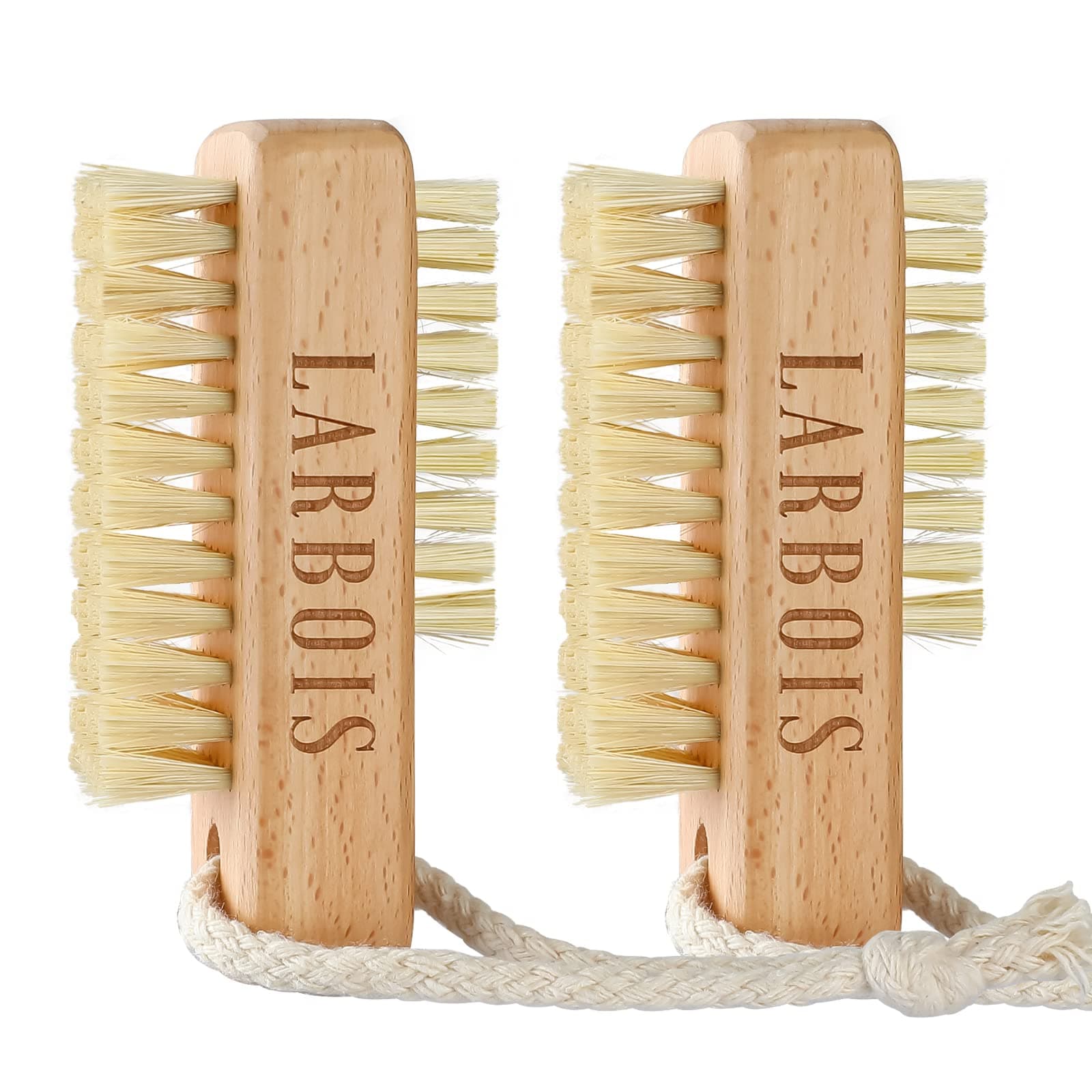 Nail Brush for Cleaning Fingernails, 2Pack Wooden Nail Brushes Fingernail Brush for Cleaning Nail Scrub Brush Two-Sided with Hanging Rope (Beechwood)