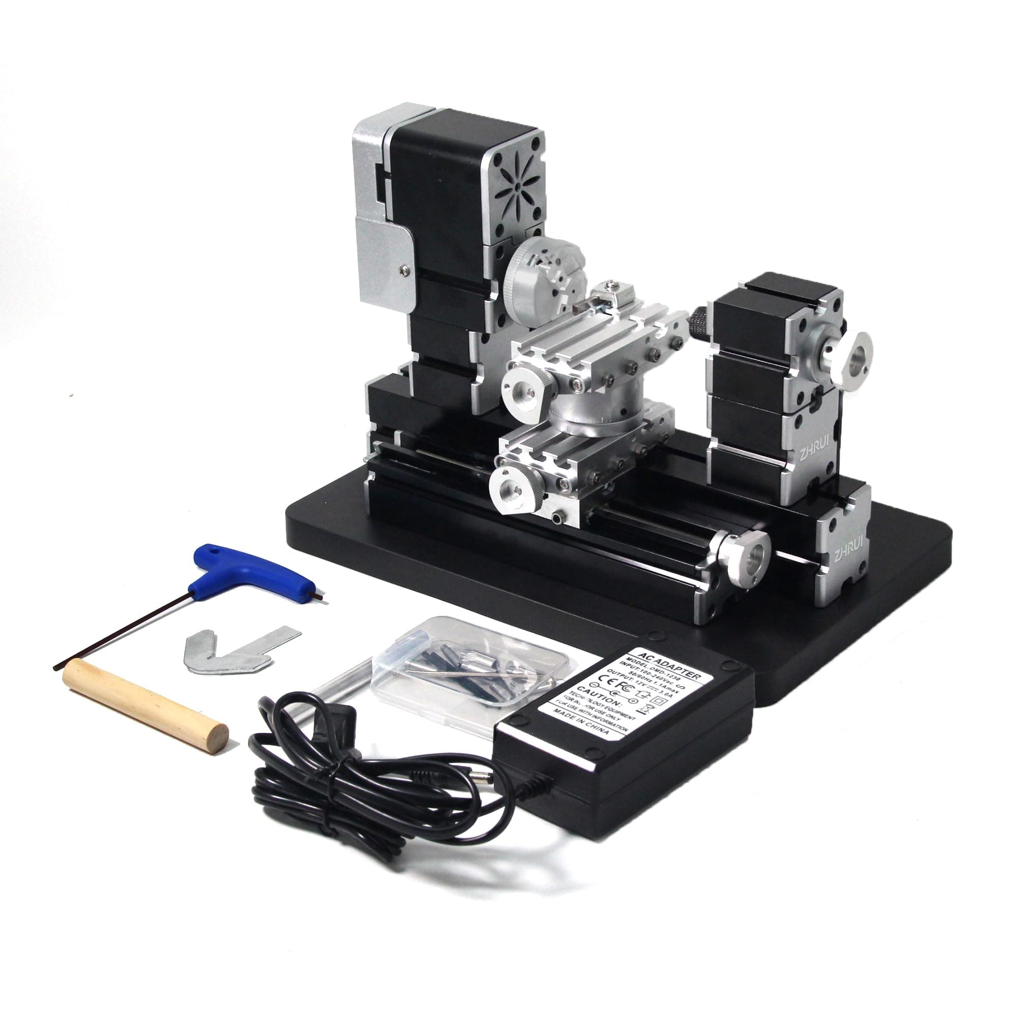 High Power 60W Powerful Mini Metal DIY 4-axis Rotating Lathe Lathes Machine Tools with Base 12000 RPM for Wood Soft Metals Plexiglass Plastic