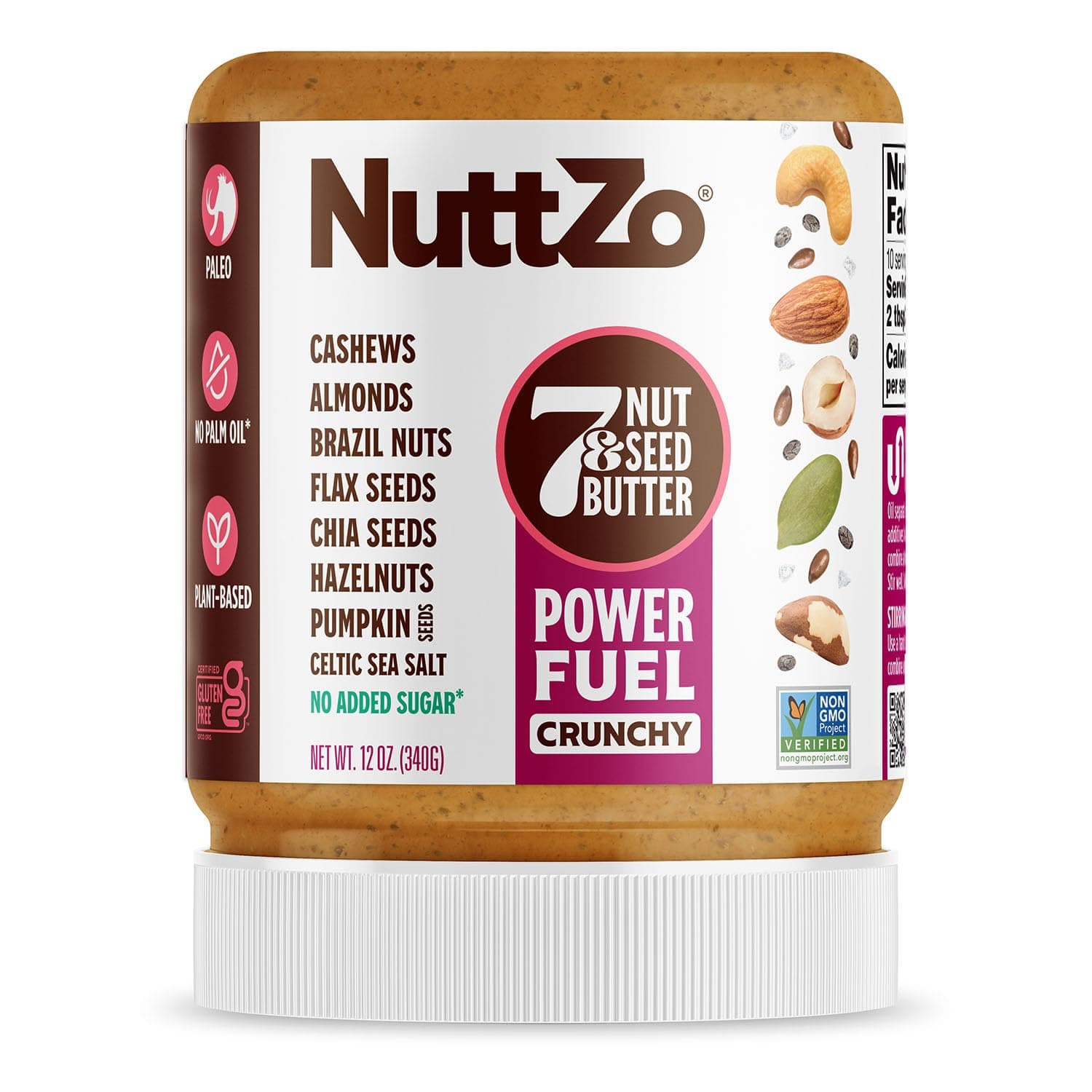 Natural Power Fuel Crunchy Nut Butter | 7 Nuts & Seeds Blend, Paleo, Non-GMO, Gluten-Free, Vegan, Kosher | 1g Sugar, 6g Protein | 12oz Jar