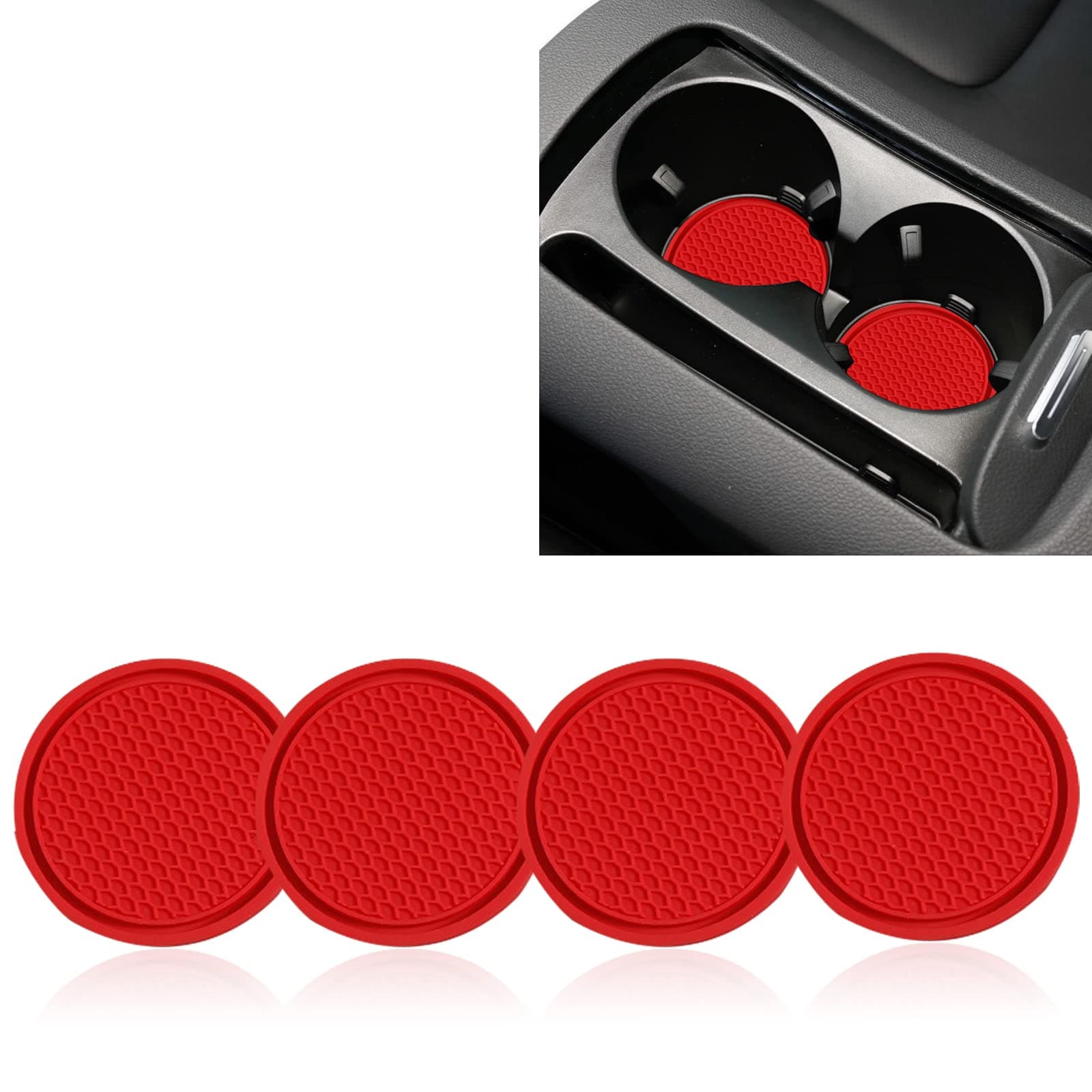 QODOLSI 4 PCS Car Cup Holder Coaster, Universal Auto Anti Slip Cup Holder Insert Coaster, 2.75In Silicone Cup Holders Embedded in Ornaments Coaster, Car Interior Accessories (Red)
