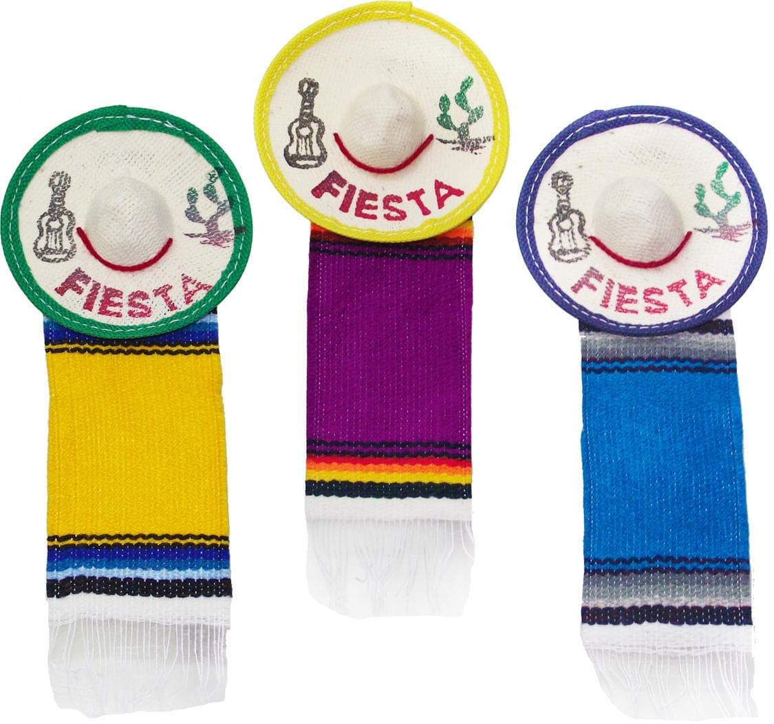 Mini Fiesta Sombrero with Serape, 3 inches wide Mini hats - 12 pack