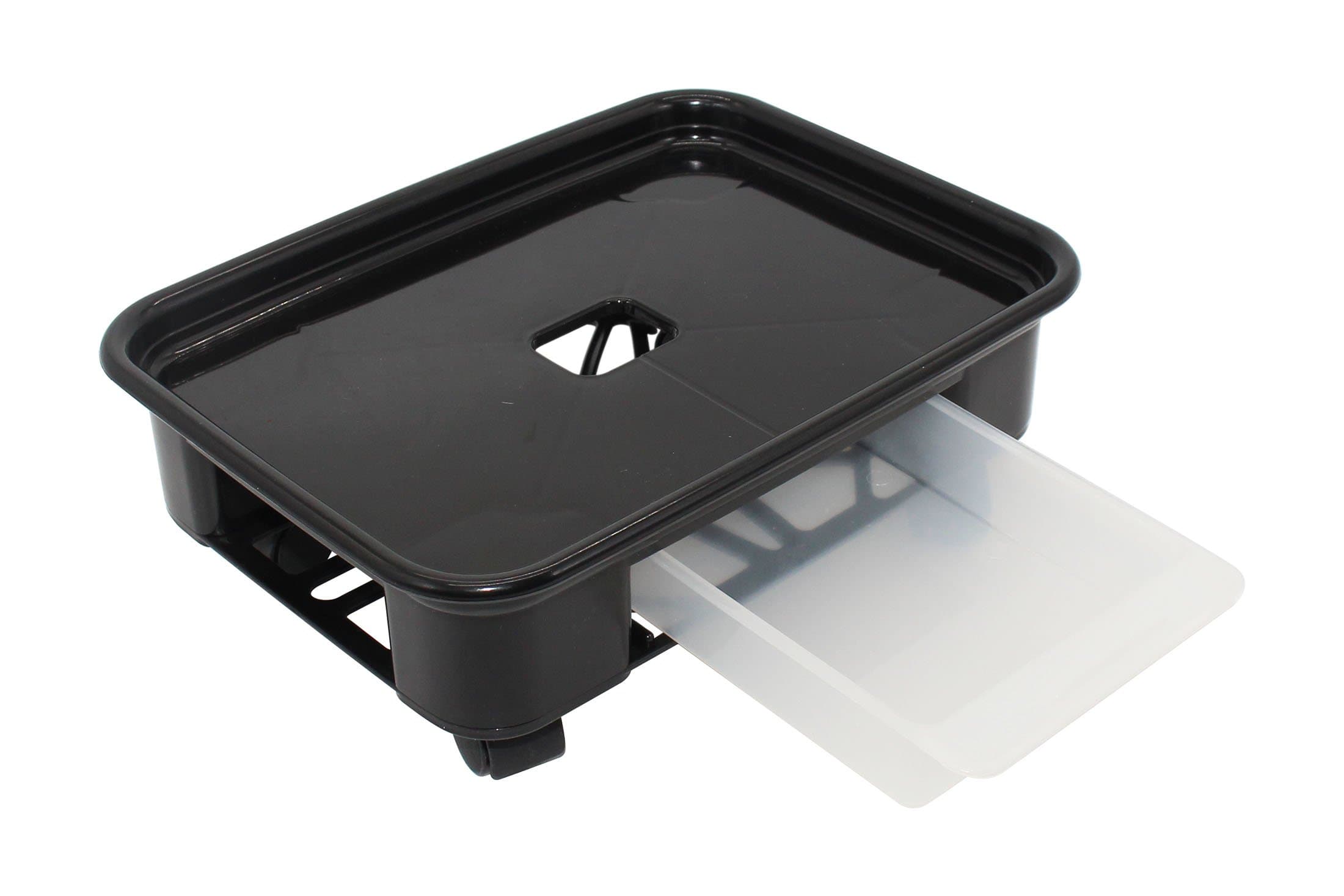 Antetok 26.5X22cm Plant Caddy Rectangle Plant Dolly Trolley Saucer Moving Tray Pallet with Wheels and a Water Container Black