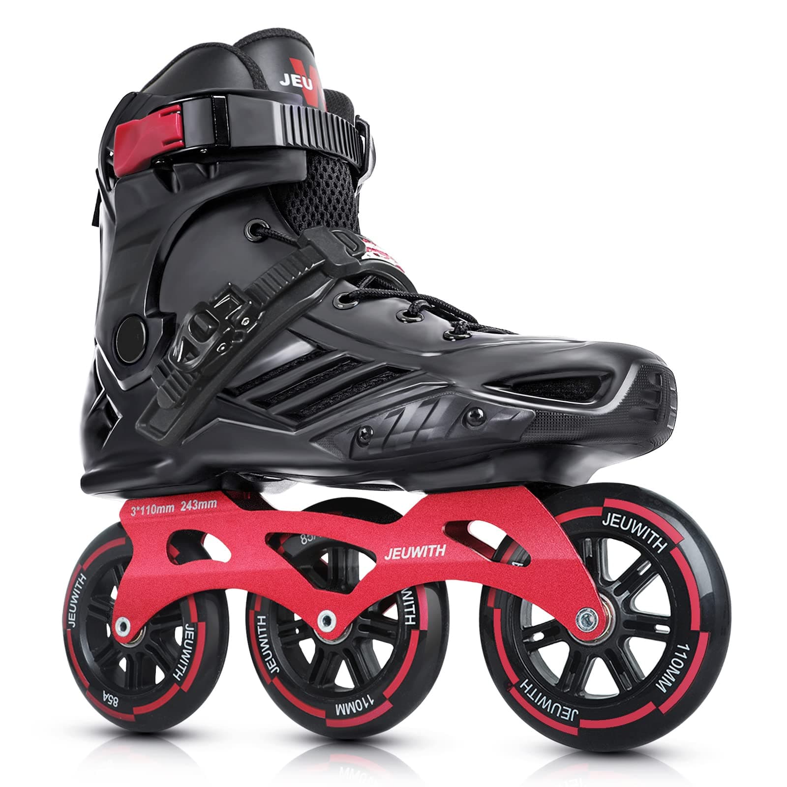 Inline Skates, 3 Wheel Roller Skates Blades for Men Women, High Performance Fitness Inline Speed Racing Skates for Adult and Unisex (Black & Red) Men5.5-6/Women6.5-7/25cm
