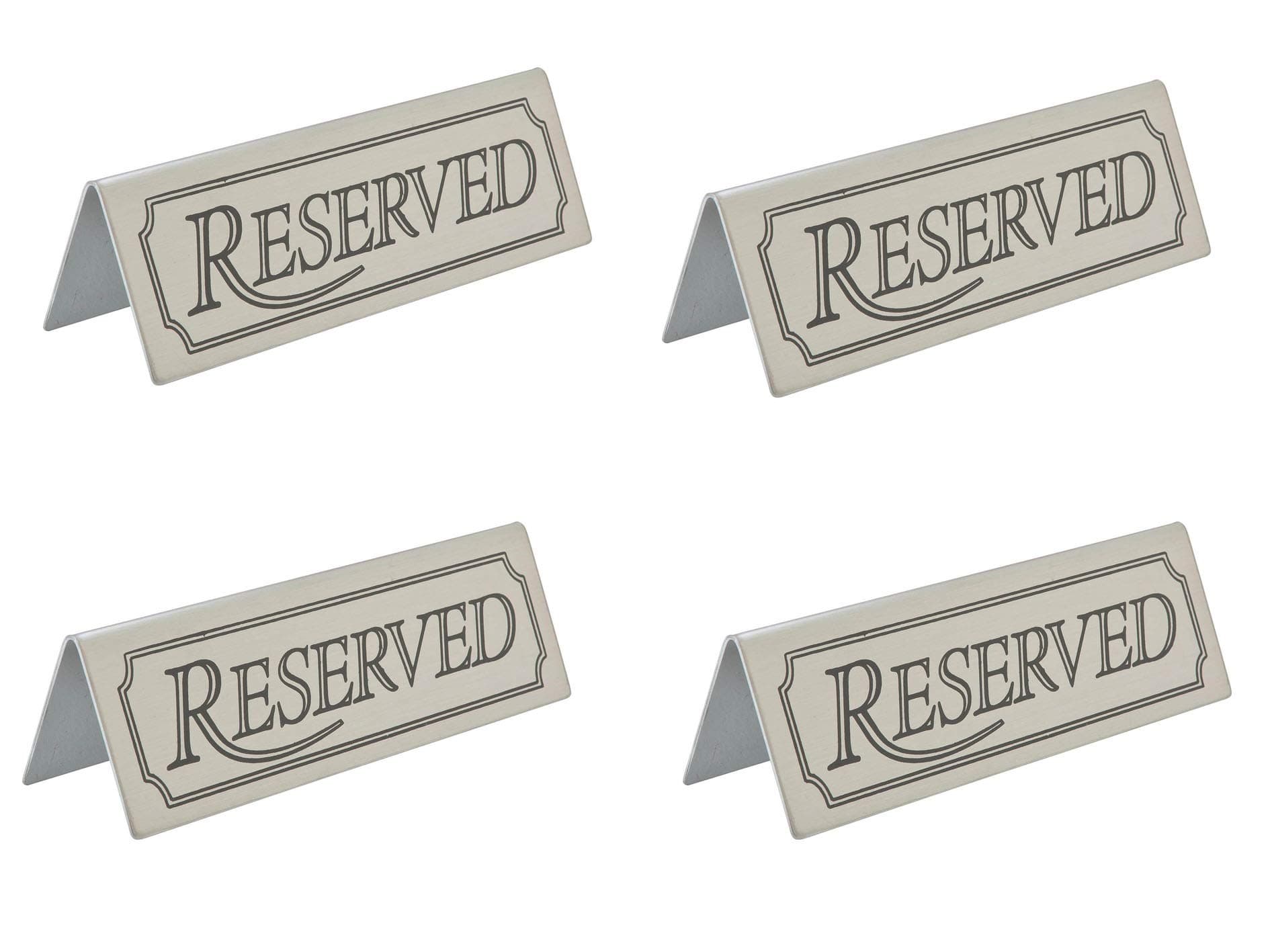 FOUR Quality, Stylish, Stainless Steel RESERVED Table Signs for use in Restaurants, Bars, Cafes, Clubs.
