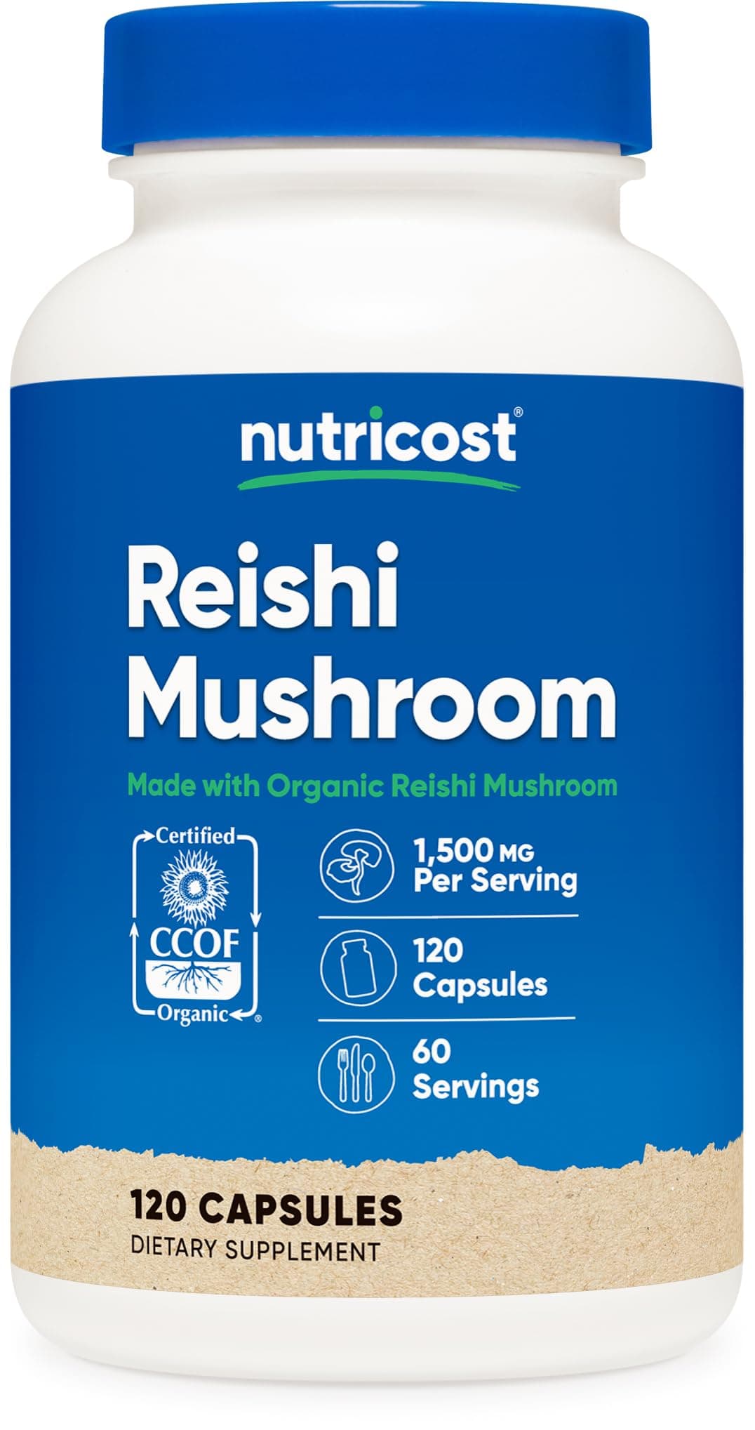 Nutricost Reishi Mushroom Capsules 1500mg, 60 Servings - CCOF Certified Made with Organic Reishi Mushroom, Vegetarian, Gluten Free, 750mg Per Capsule, 120 Capsules