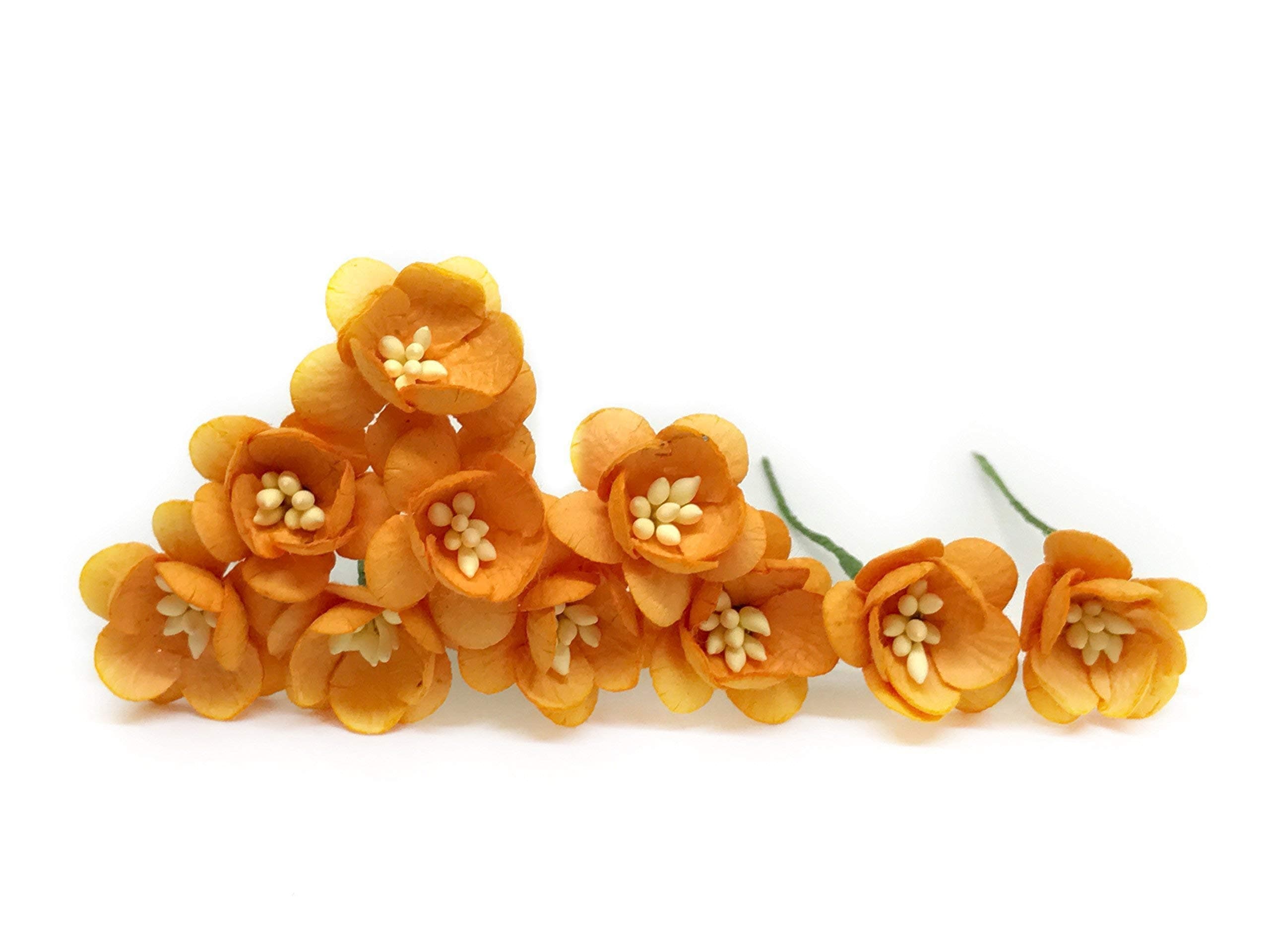 1" Orange Cherry Blossom Flower Artificial Flowers Paper Flowers Synthetic Flowers Fake Flowers Paper Craft Flowers Mulberry Paper Flowers Wedding, 25 Pieces