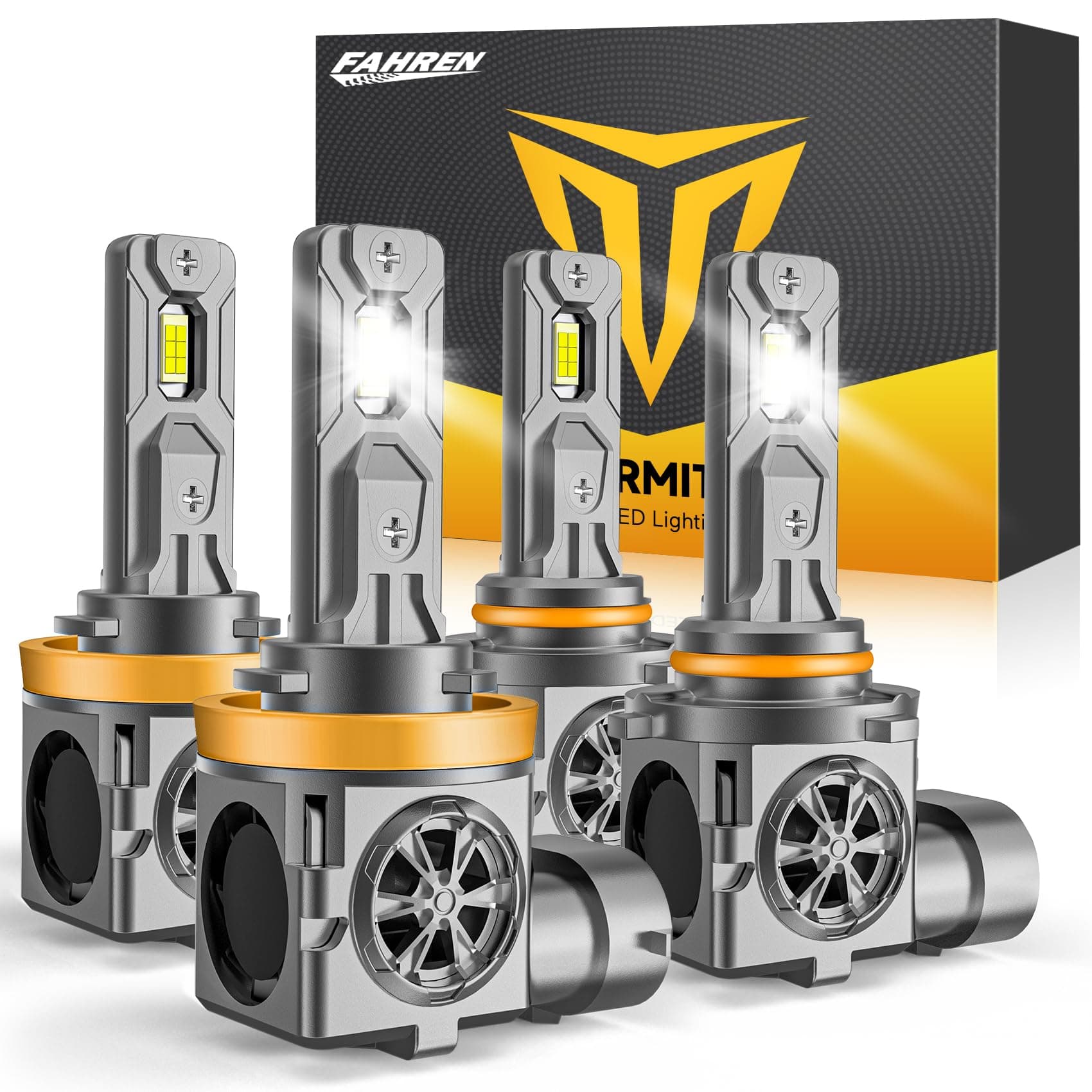 9005+H11フォグライトコンボ70000LM、2024最新9005 H11コンボフォグライト、パワースポーツ用、リアル1:1ミニサイズプラグNプレイ、60000時間長寿命冷却ファン、4個パック