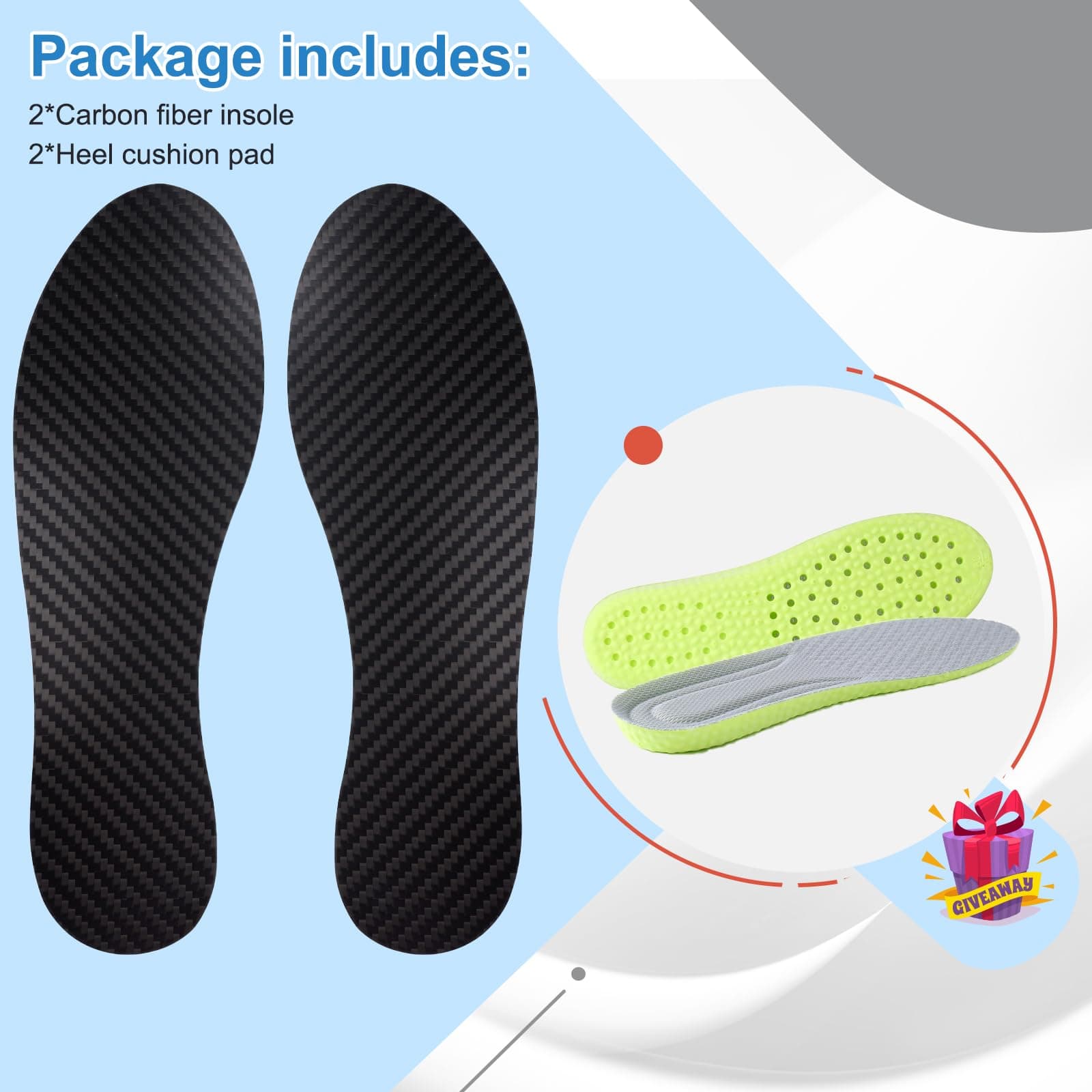 1 Pair Carbon Insoles - Hard Insert for Men and Women Shoe - Hallux Rigidus Foot Plate, Grass Toe, Morton Toe - 275mm