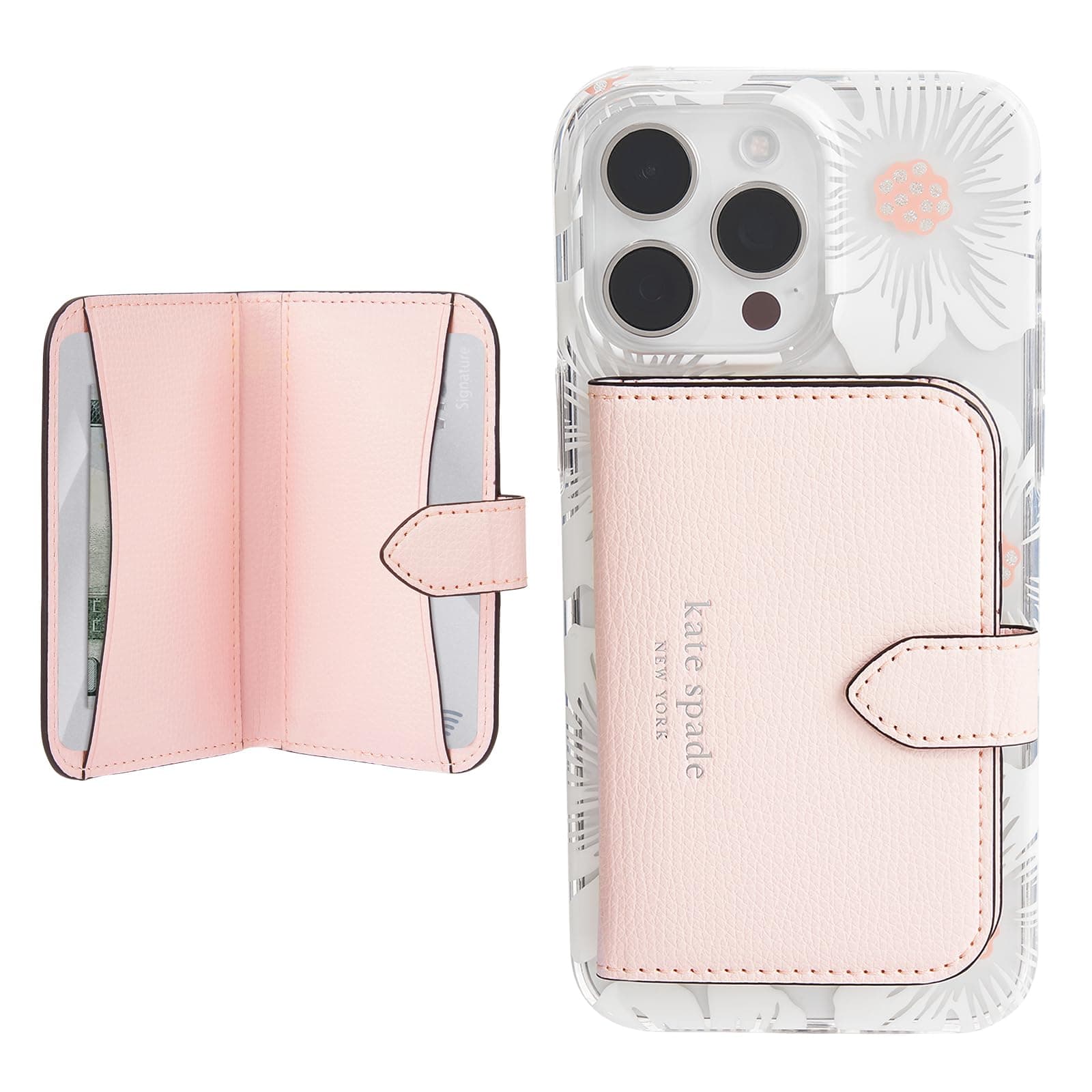 kate spade new york Morgan Magnetic Phone Wallet/Card Holder - Compatible with MagSafe Phones and Cases - Chalk Pink