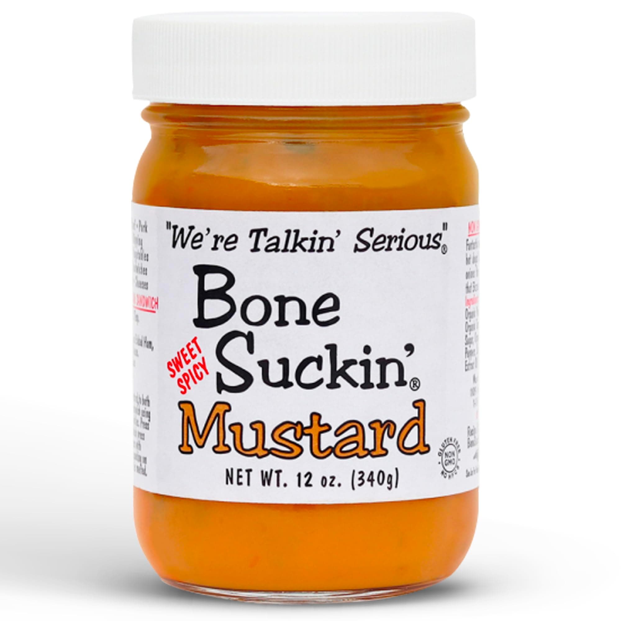 Bone Suckin' Sweet Spicy Mustard, National Champion, Made in the USA, Non-GMO, Gluten-Free, Kosher and has No High Fructose Corn Syrup (12 oz, Spicy)
