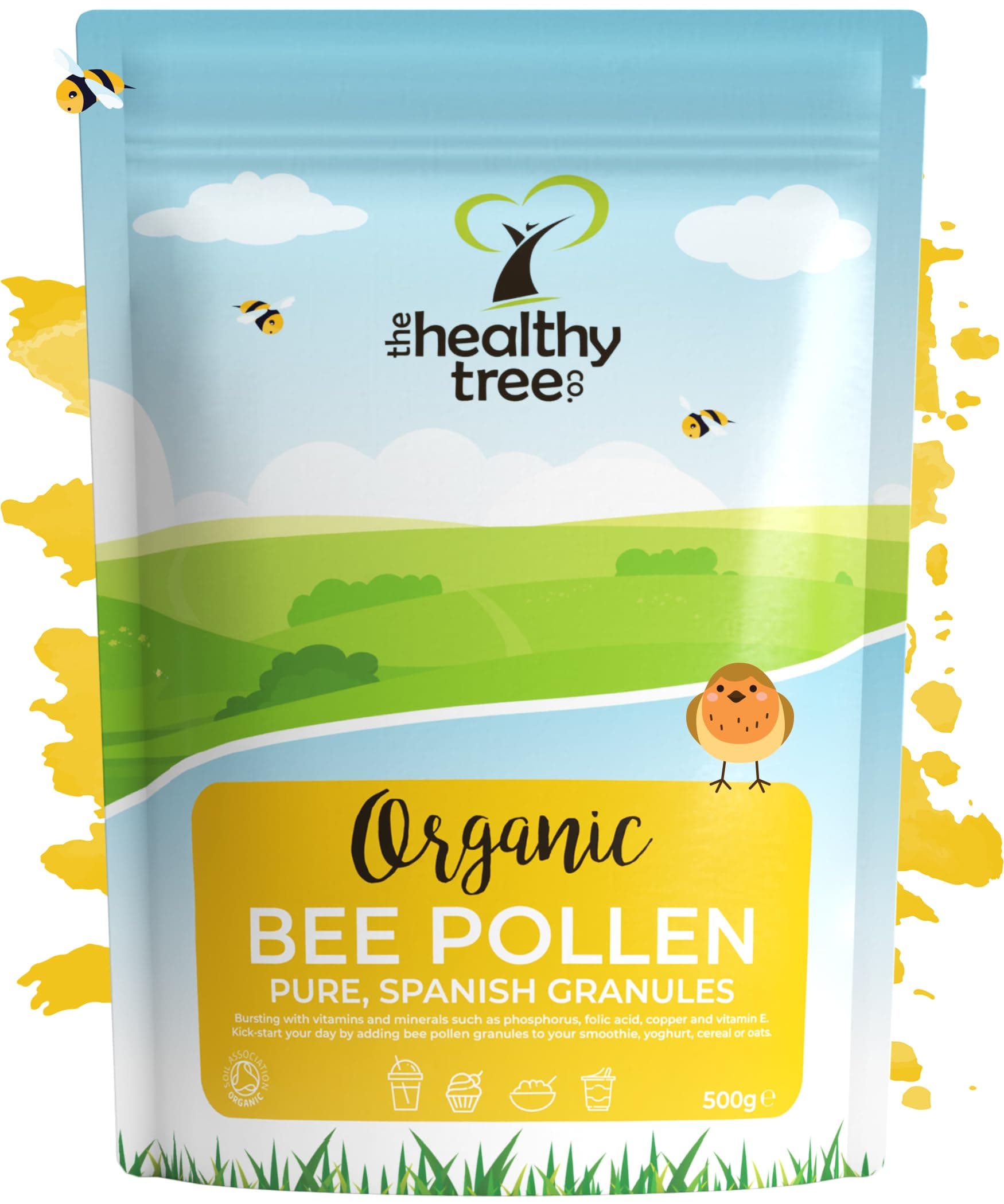 Organic Bee Pollen by TheHealthyTree Company in Recyclable Packaging - Raw, Spanish Bee Pollen Granules 500g