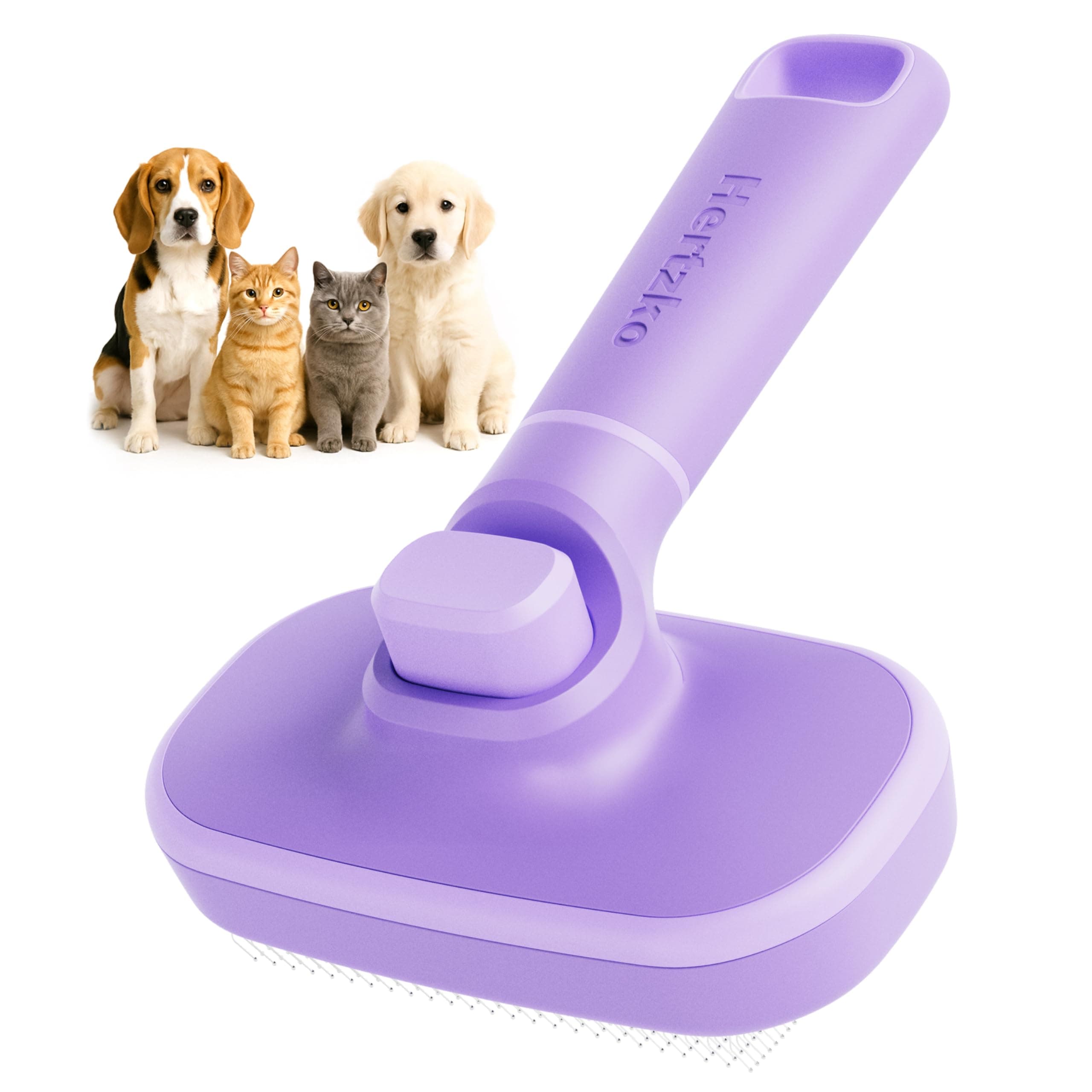 #1 Best Quality Self Cleaning Slicker Brush - Gently Removes Loose Undercoat, Mats and Tangled Hair - Your Dog or Cat Will Love Being Brushed with the Hertzko Grooming Brush - 100% Satisfaction and Money Back Guarantee ! by Hertzko