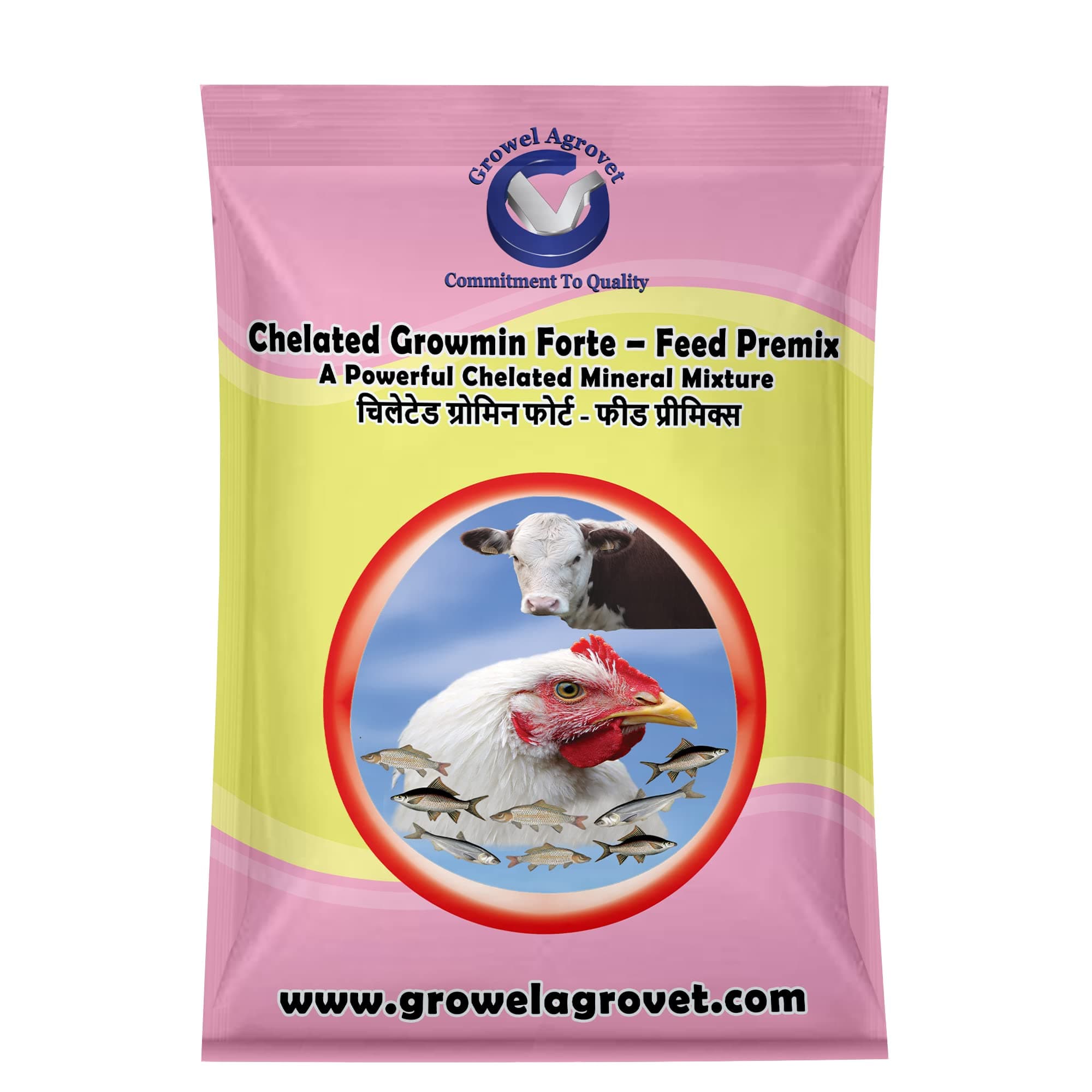 Growel Agrovet Chelated Growmin Forte- Feed Premix: Powerful Chelated Minerals Mixture For Aquacultures, Poultry, Cattle, Horse, Pig, Goats And Sheep - 1 Kg