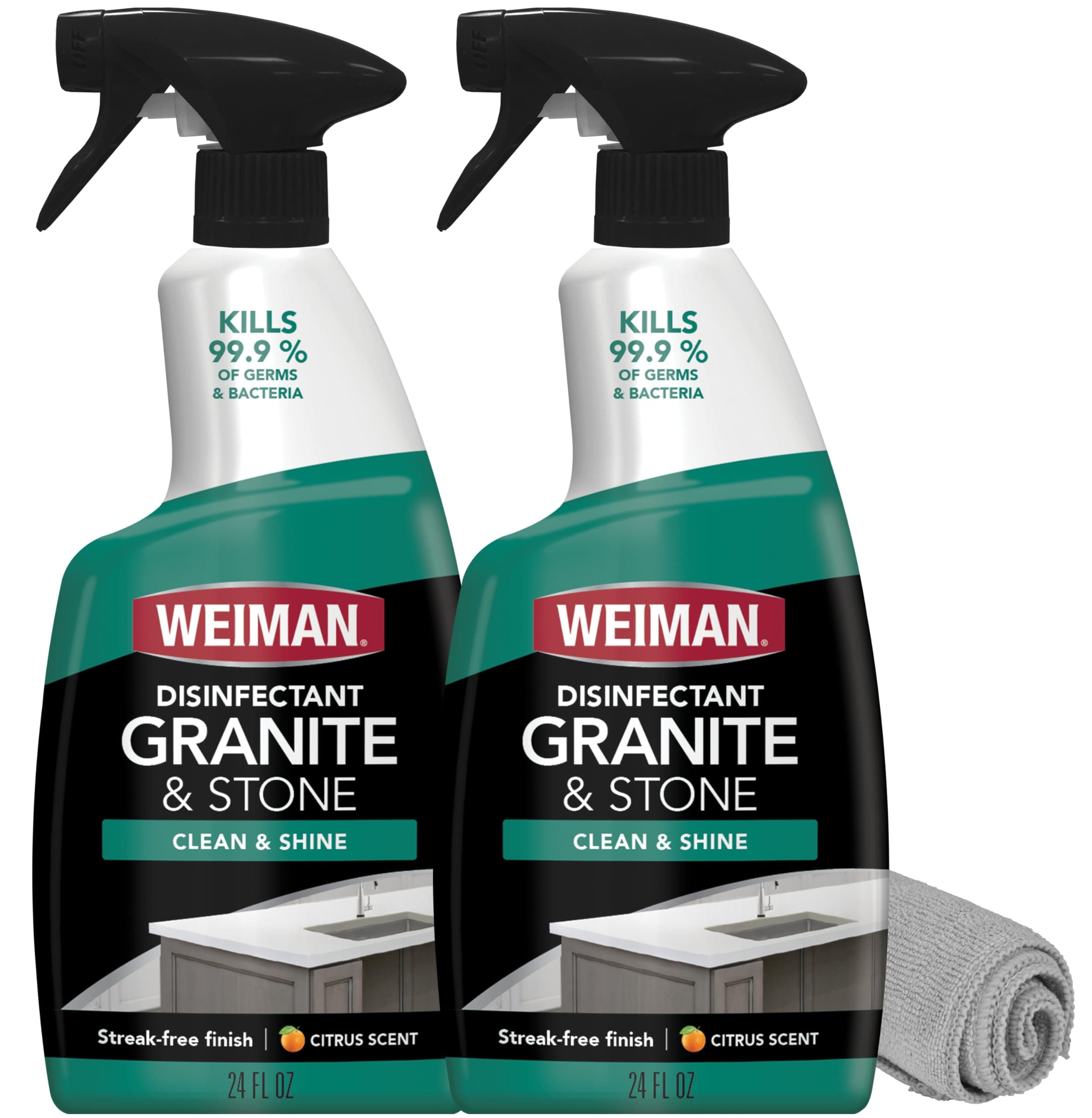 Disinfectant Granite Daily Clean & Shine (2 Pack with Polishing Cloth) Safely Clean Disinfect and Shine Granite Marble Soapstone Quartz Quartzite Slate Limestone Corian Laminate Tile Countertop