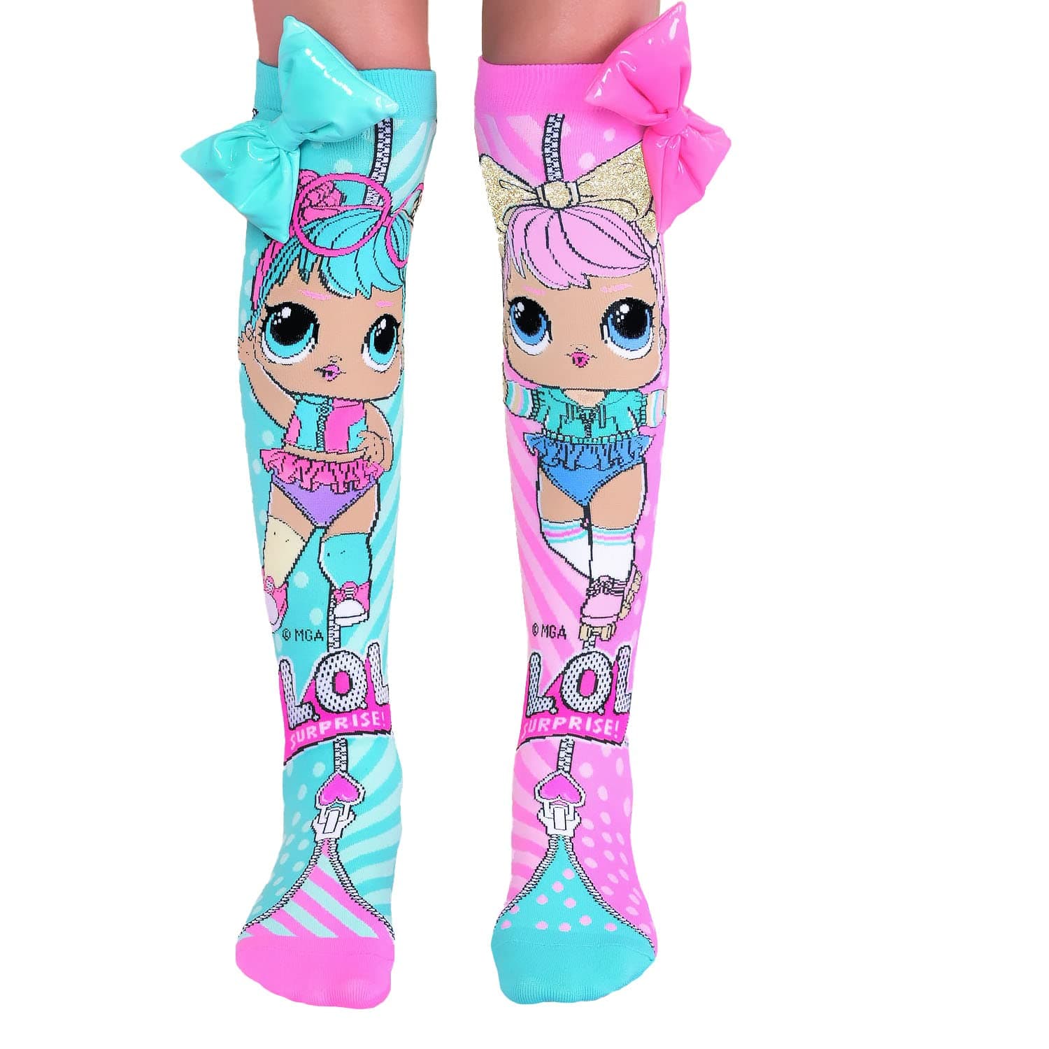 MADMIAL.O.L Surprice Bonbon & Dawn Socks, Cute Knee-High Socks With Custom Made Pink And Blue Bow At The Top!