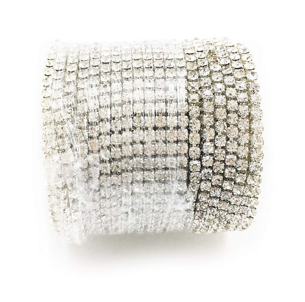 yueton 11 Yards 2MM Crystal Rhinestone Close Chain Trimming Claw Chain Jewelry Crafts DIY (Silver)