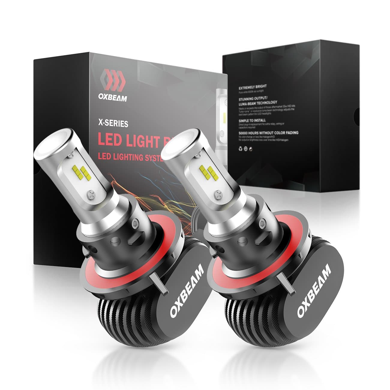 OXBEAM H13 LED Headlight Bulbs 9008 Hi/Lo Beam Led Bulb 50W 8000 Lumens 6500K X Series Headlight Bulb Xenon White Extremely Bright (Set of 2)