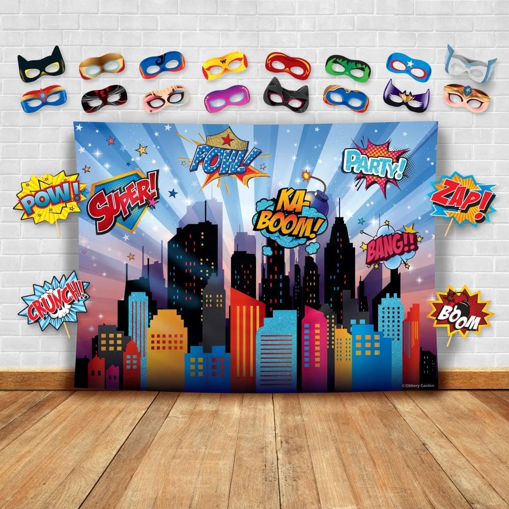 Superheroes Backdrop Kit with Mask & Props