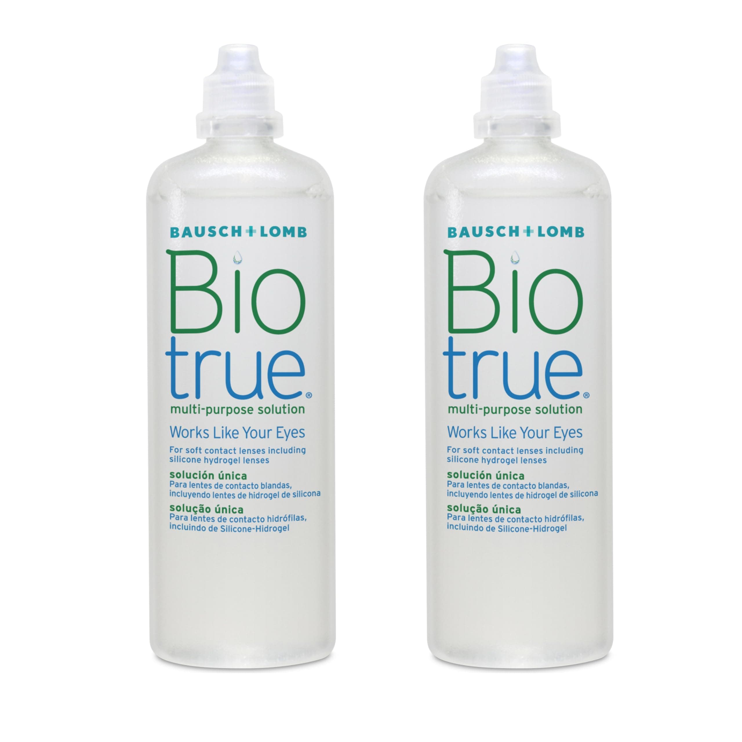 Biotrue Multi-Purpose Contact Lens Solution, 2x 300ml - Cushions & Rehydrates Soft Contact Lenses for Comfortable Wear - Condition, Clean, Remove Protein, Disinfect & Rinse - With Lens Case, Pack of 2