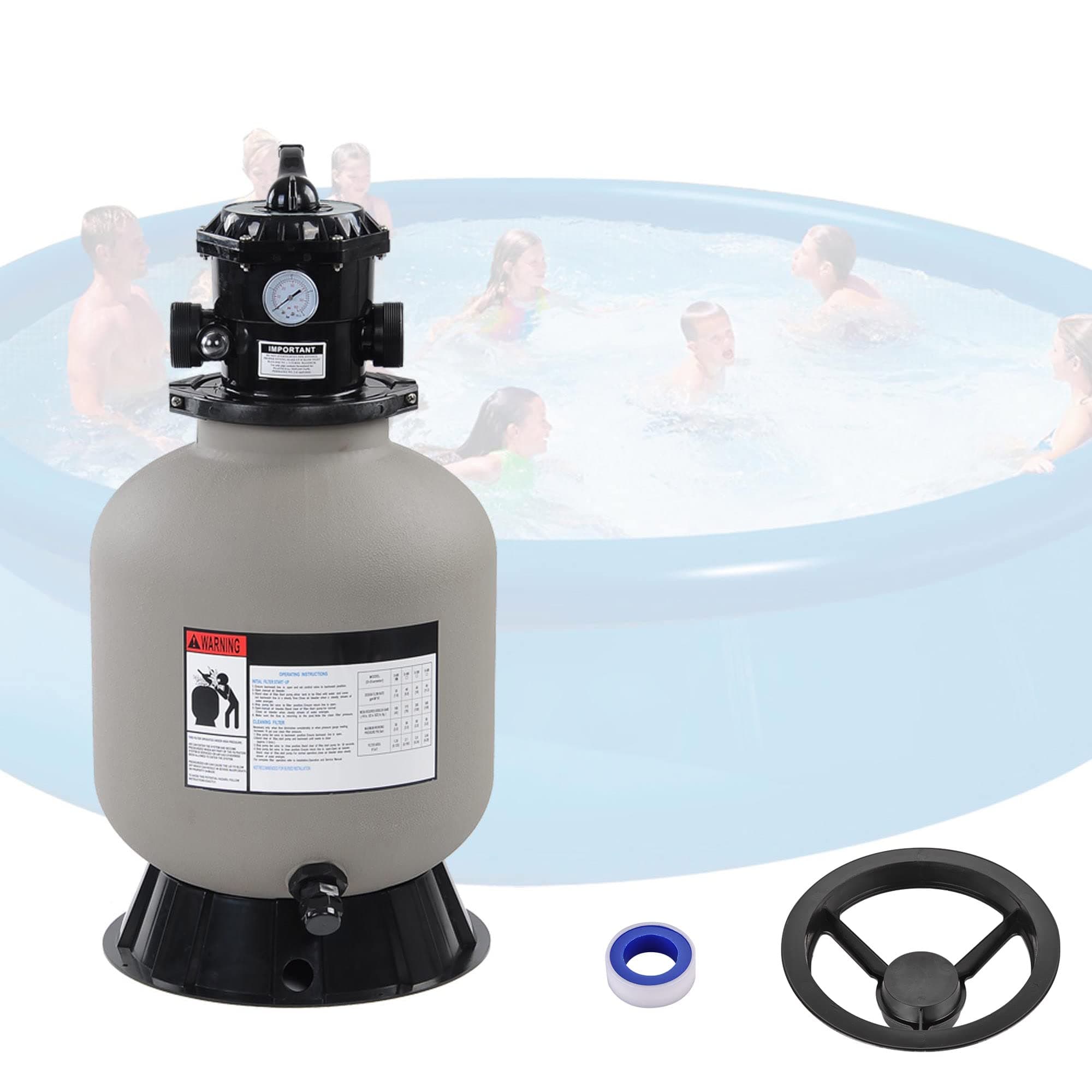 LAGarden 16" Above Inground Swimming Pool Sand Filter System with 6 Way Valve and Stand Fit 1/2HP 3/4HP Water Pump