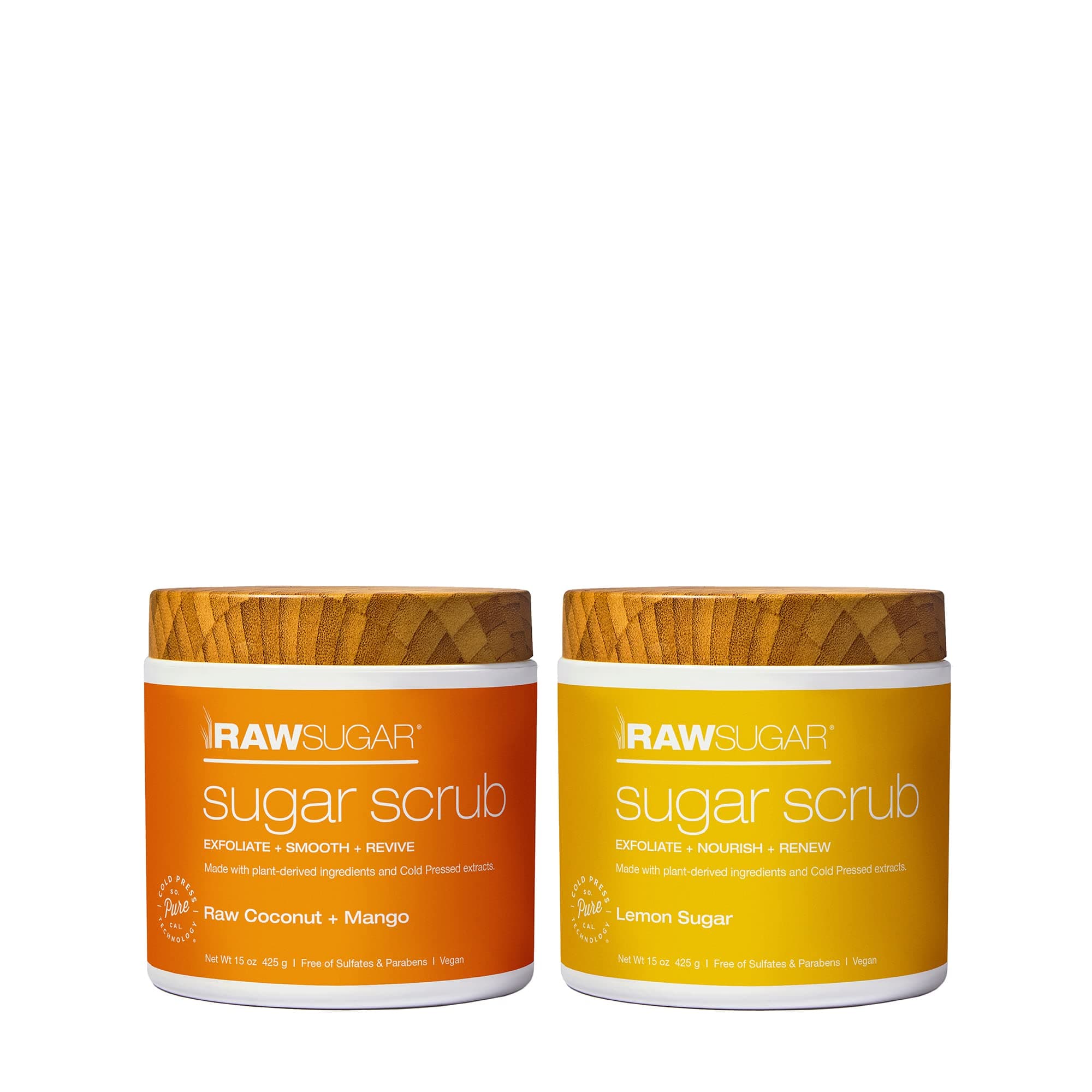Exfoliating Sugar Scrub Body Love Bundle (15 Oz, Pack of 2) Raw Coconut + Mango and Lemon Sugar, Helps Smooth & Nourish Dull, Flaky Skin, Formulated without Sulfates & Parabens, Vegan