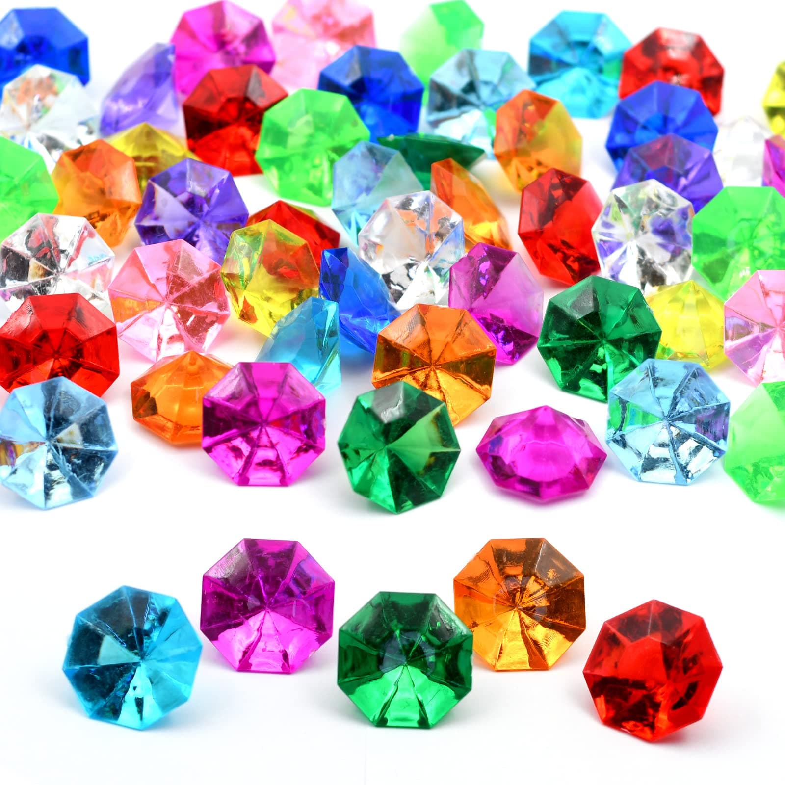 60pcs Acrylic Diamond Gems Pirate Plastic Gems Large Acrylic Gems Jewels Bulk Treasure Chest Hunt Party Favors 25 Carat (Multicolor)