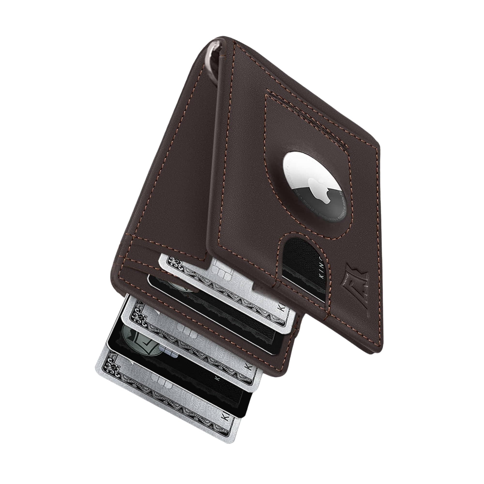 Kings Loot Trackable Smart Airtag Wallet Men Slim | Premium Leather RFID Blocking Wallet with Airtag Holder for Men w/Money Clip & Pull Tab, Truffle, Premium