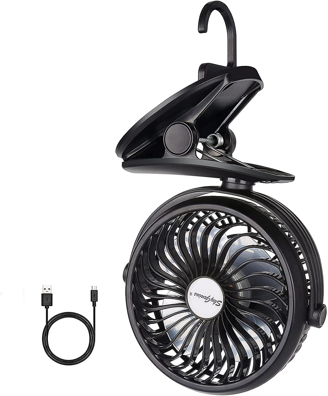 SkyGeniusBattery Operated Clip on Stroller Fan, Portable Mini Desk Fan Rechargeable(Black)…