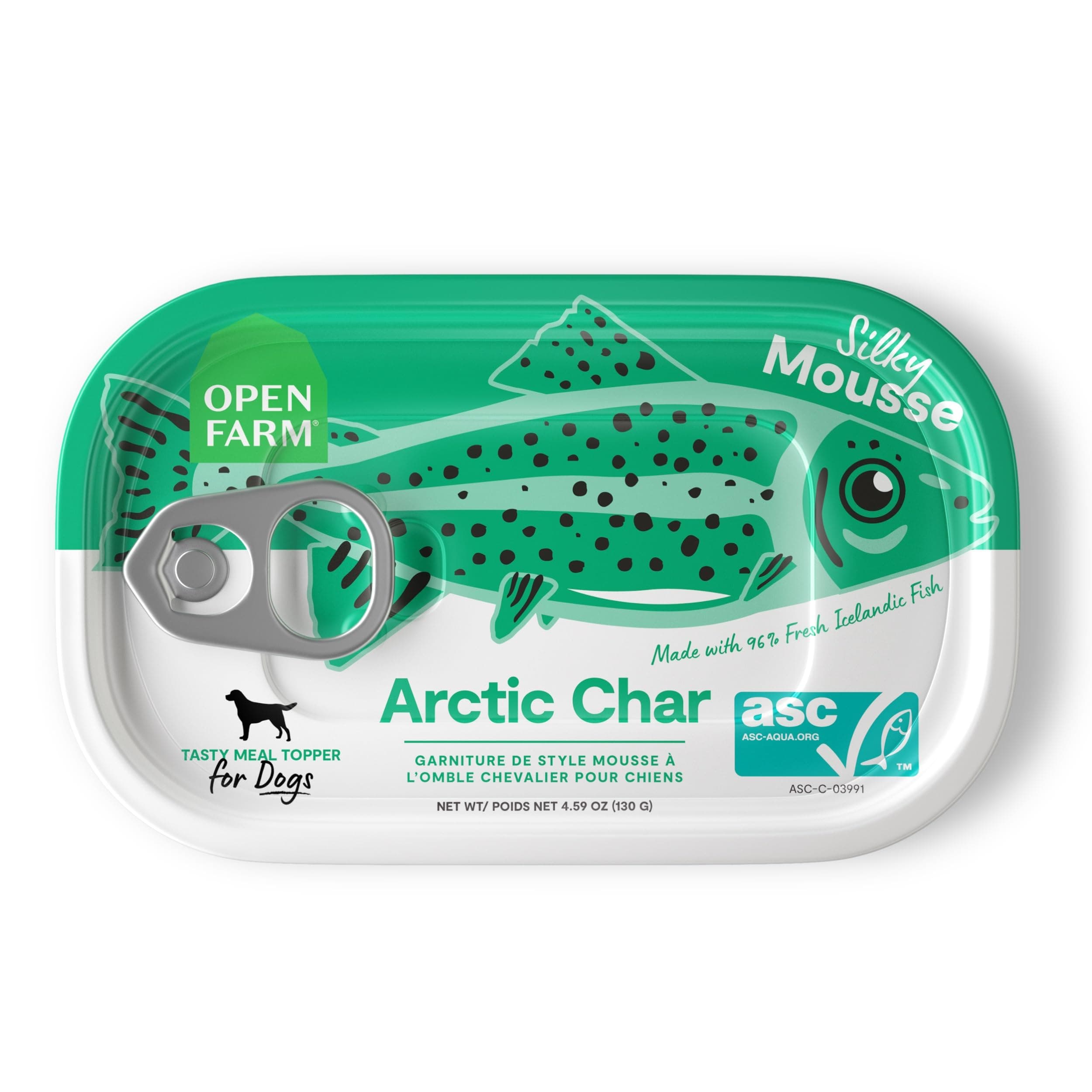 Open Farm, Canned Dog Food Topper, Silky Mousse Made with 96% Responsibly Sourced Icelandic Fish, Grain & Legume Free, Arctic Char Recipe, 4.59oz Cans (Pack of 12)