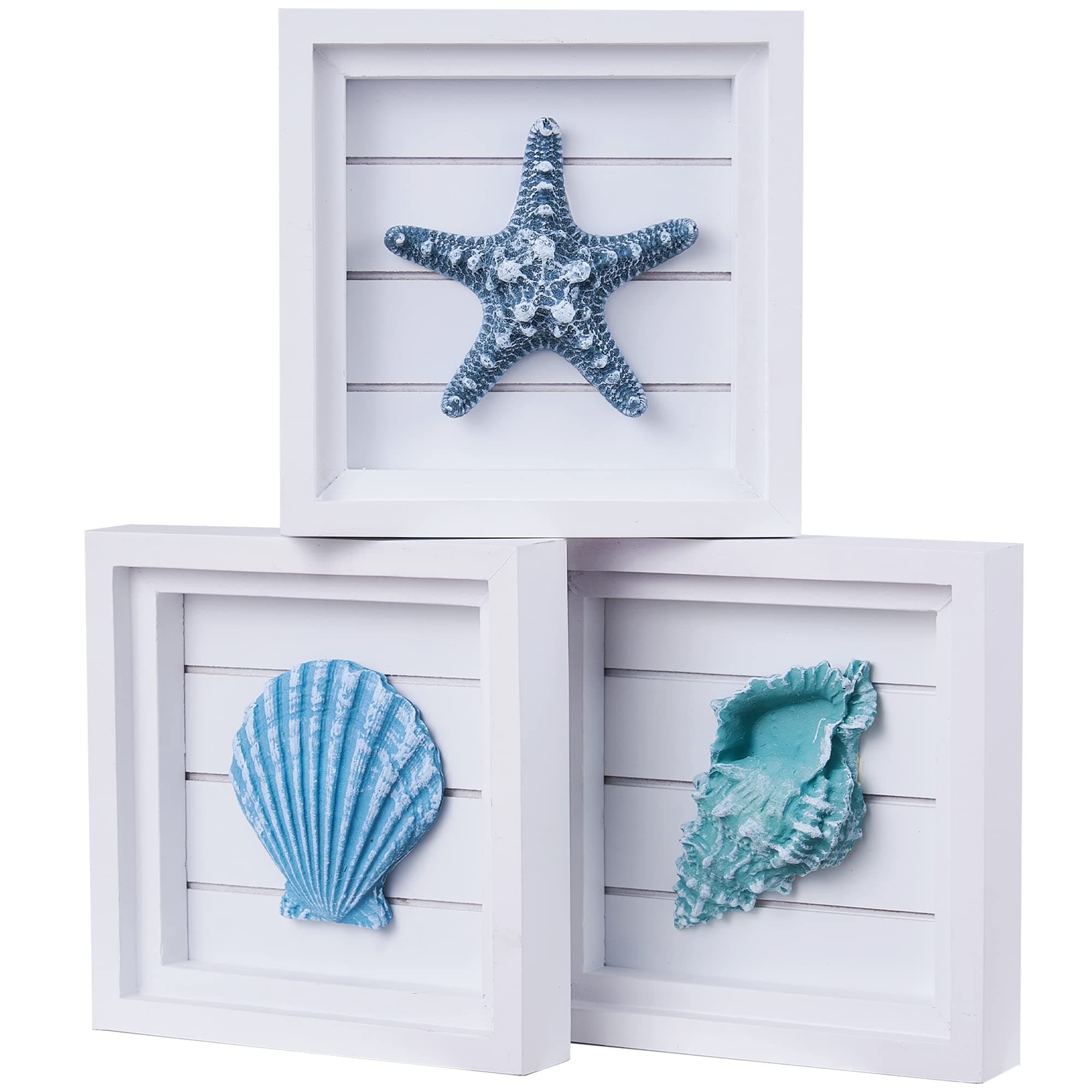 LODOCAVE 3D Art Beach Wall Decor Coastal Decor for Home(6.3 x6.3 ) Ocean Decorations Sets for Bedroom Bathroom ＆ Living room Suitable for Beach theme room ＆ Beach House Decor Seashell Starfish Decor